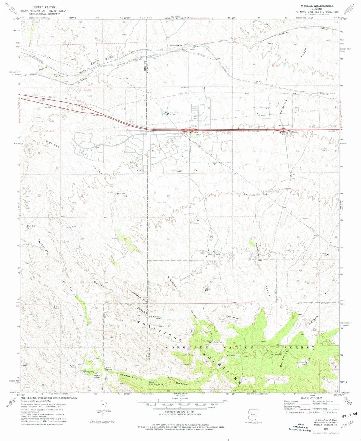 1973 Mescal, AZ - Arizona - USGS Topographic Map