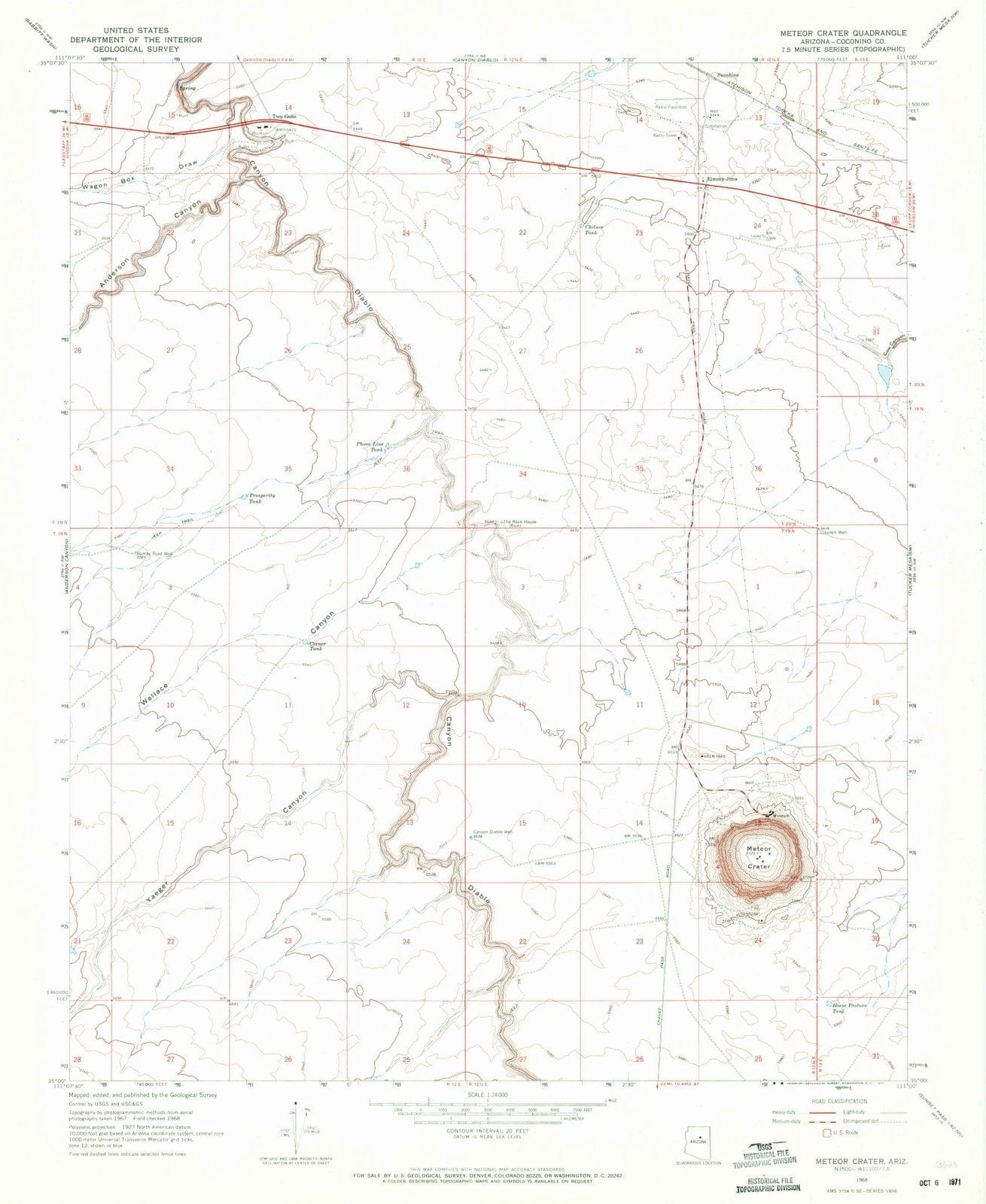 1968 Meteor Crater, AZ - Arizona - USGS Topographic Map