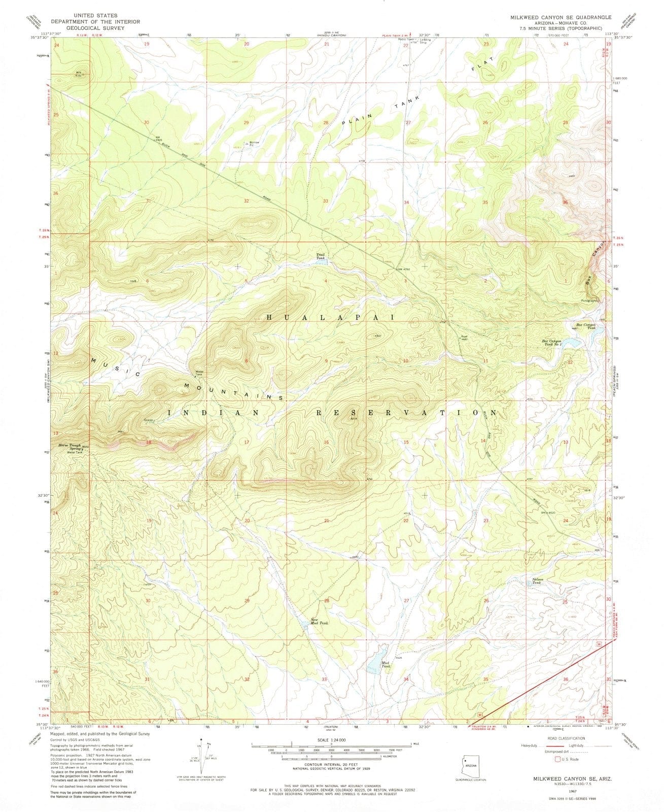1967 Milkweed Canyon, AZ - Arizona - USGS Topographic Map v2