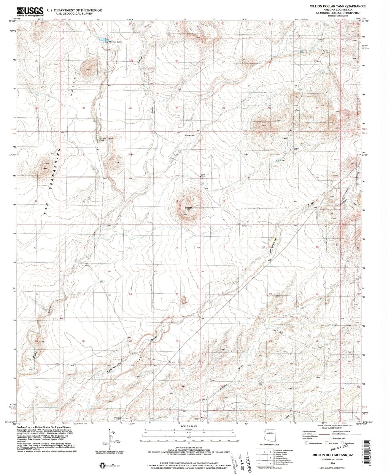1996 Millionollar Tank, AZ - Arizona - USGS Topographic Map