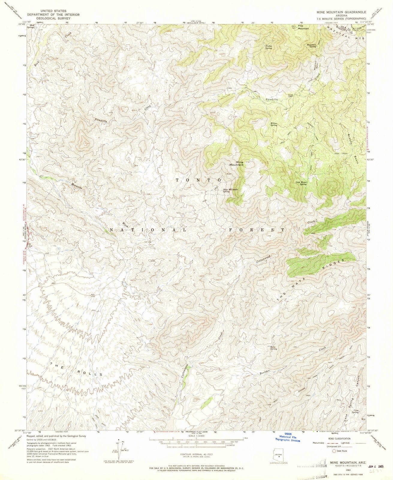 1963 Mine Mountain, AZ - Arizona - USGS Topographic Map