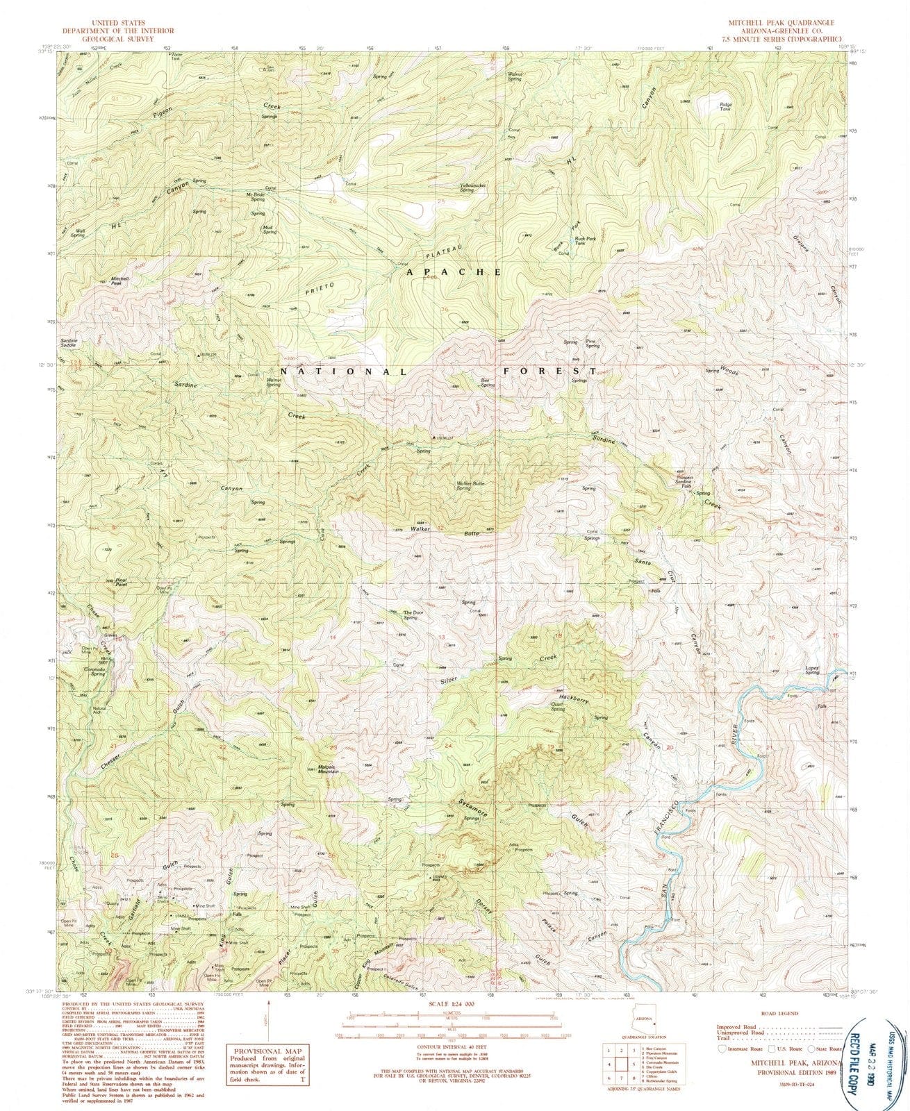 1989 Mitchell Peak, AZ - Arizona - USGS Topographic Map