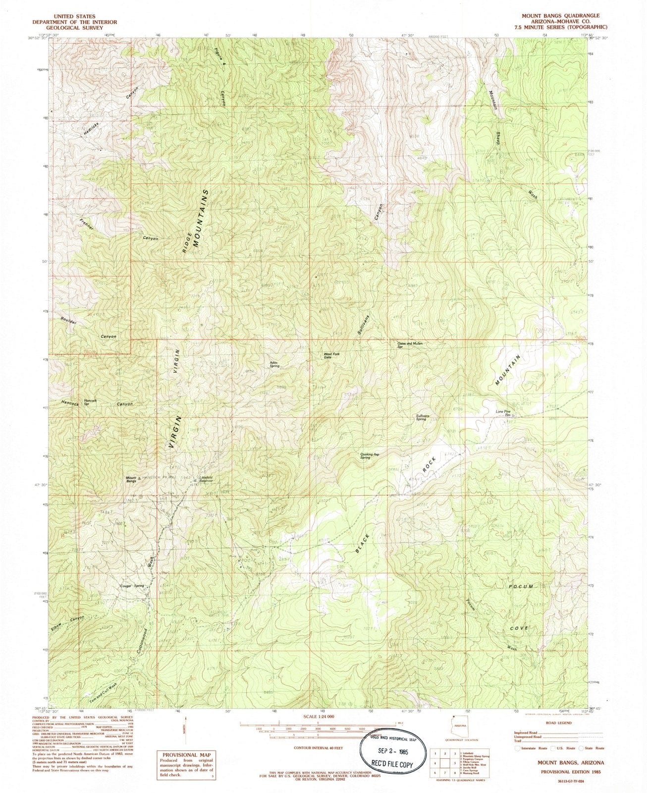 1985 Mount Bangs, AZ - Arizona - USGS Topographic Map