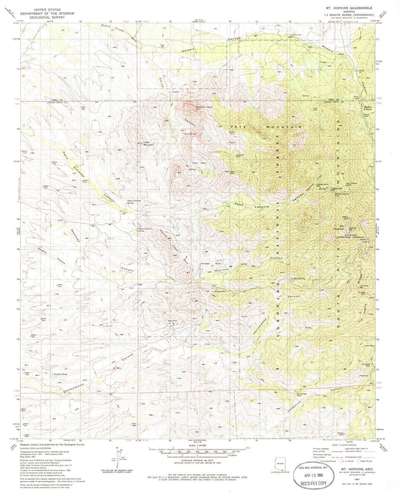 1981 Mt. Hopkins, AZ - Arizona - USGS Topographic Map
