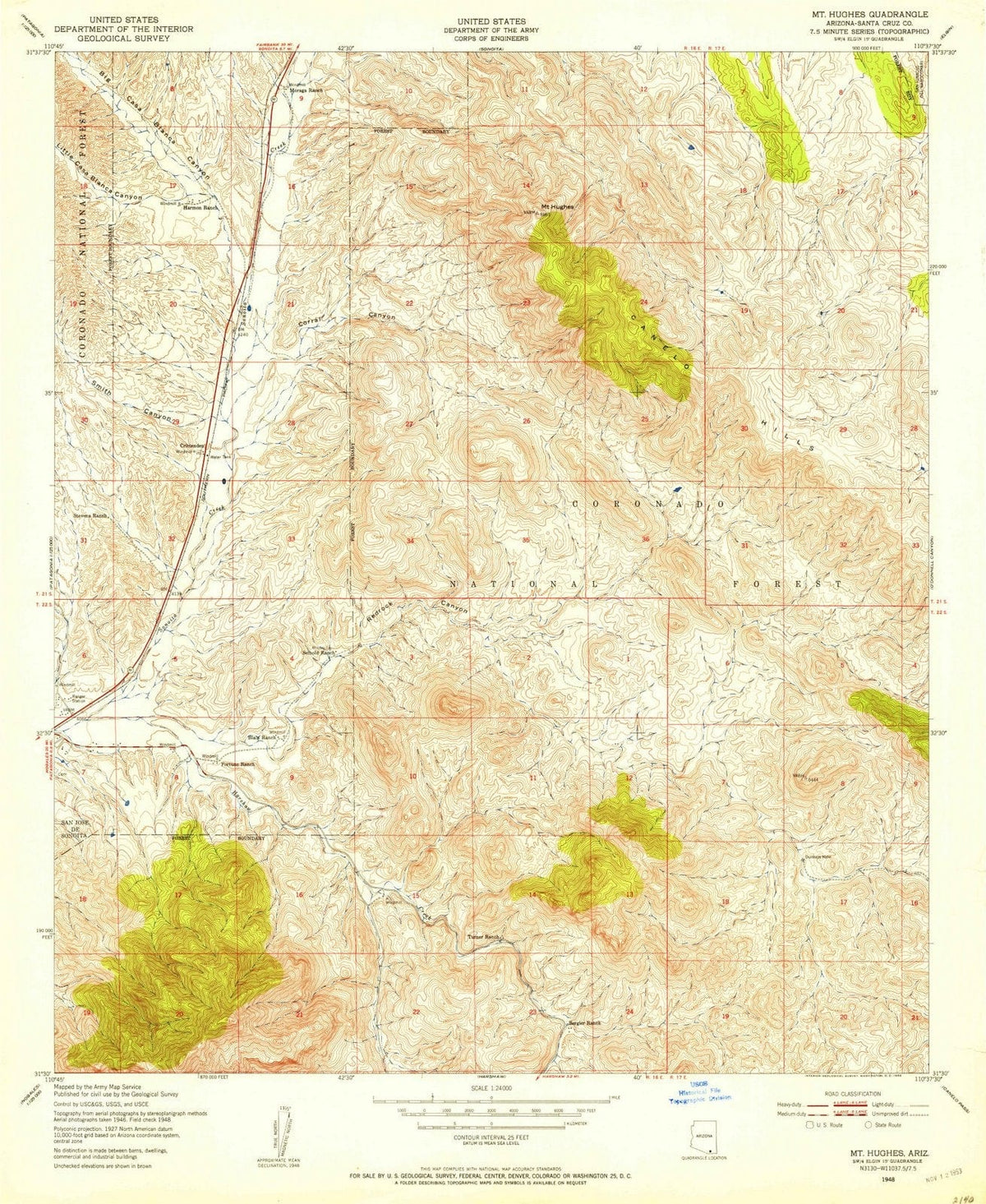 1948 Mt. Hughes, AZ - Arizona - USGS Topographic Map
