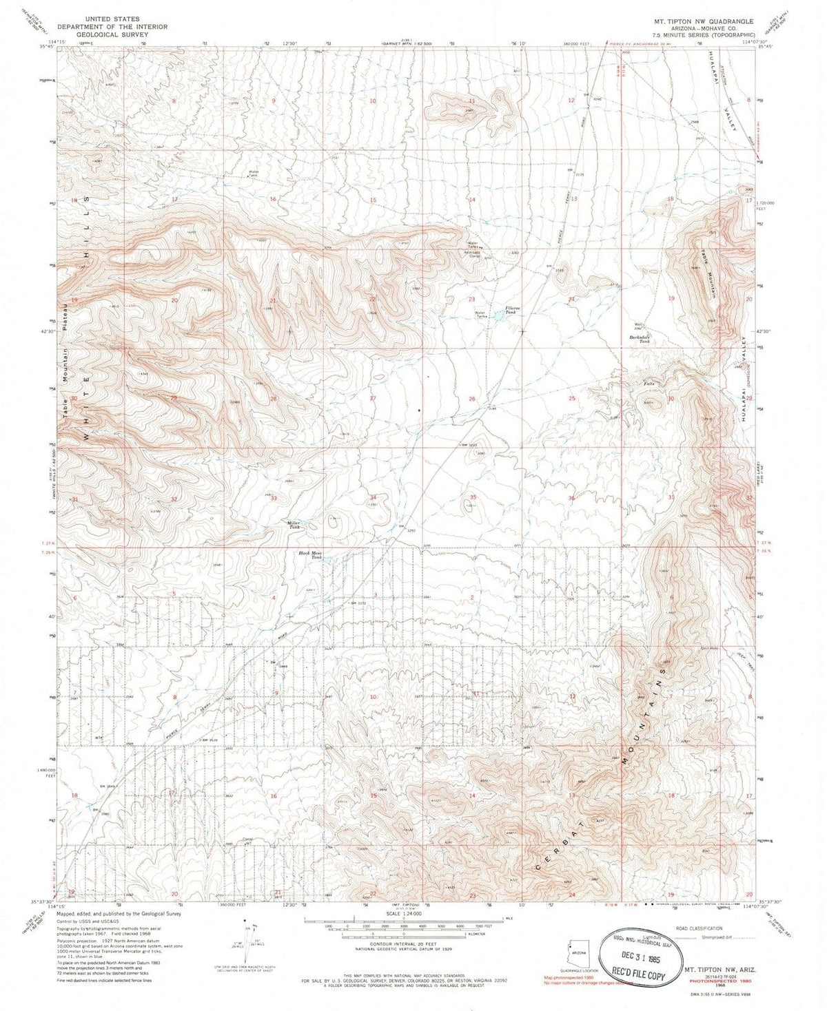 1968 Mt. Tipton, AZ - Arizona - USGS Topographic Map