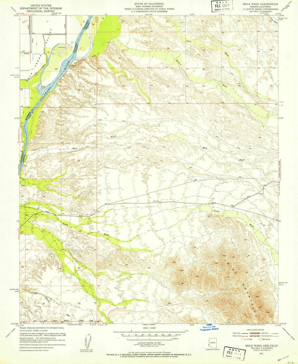 1952 Mule Wash, AZ - Arizona - USGS Topographic Map