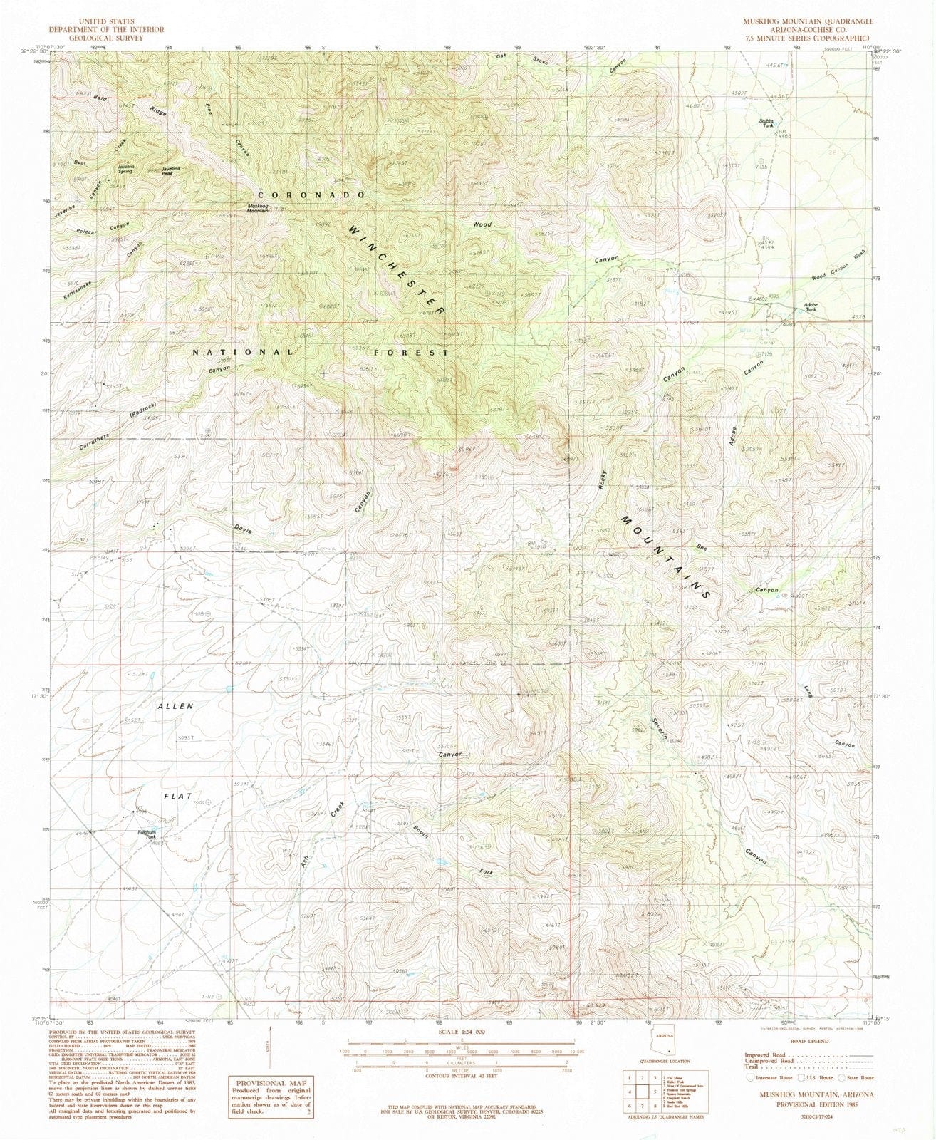 1985 Muskhog Mountain, AZ - Arizona - USGS Topographic Map