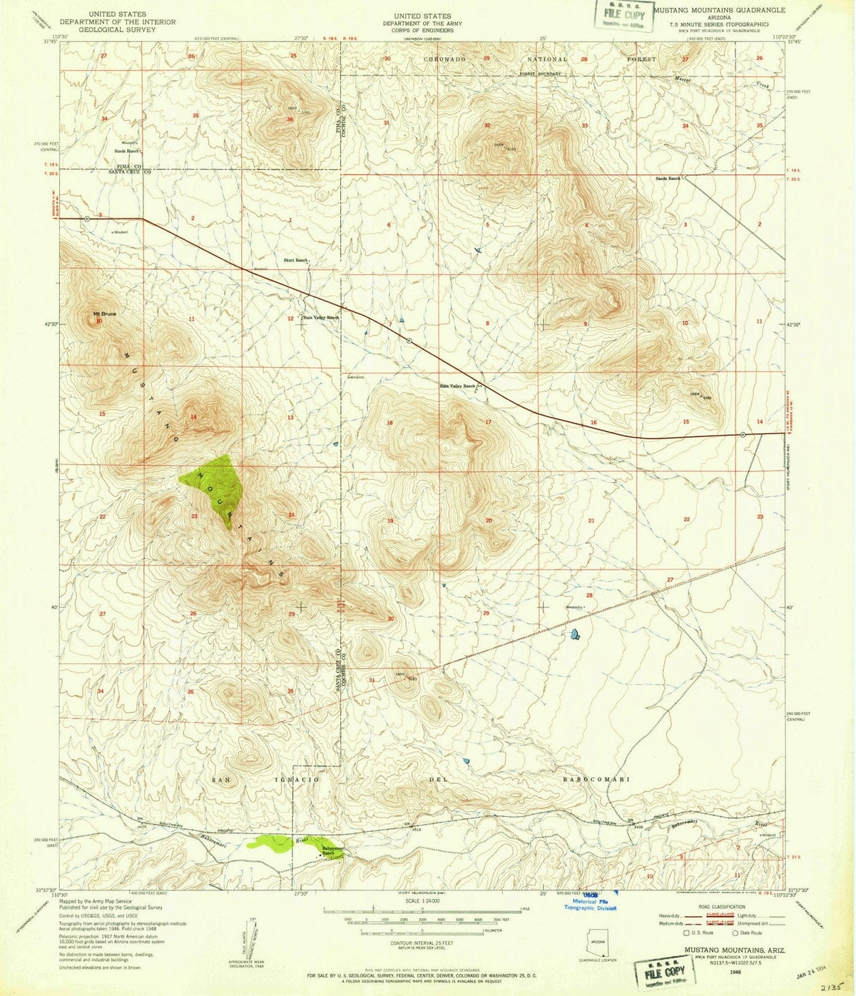 1948 Mustang Mountains, AZ - Arizona - USGS Topographic Map