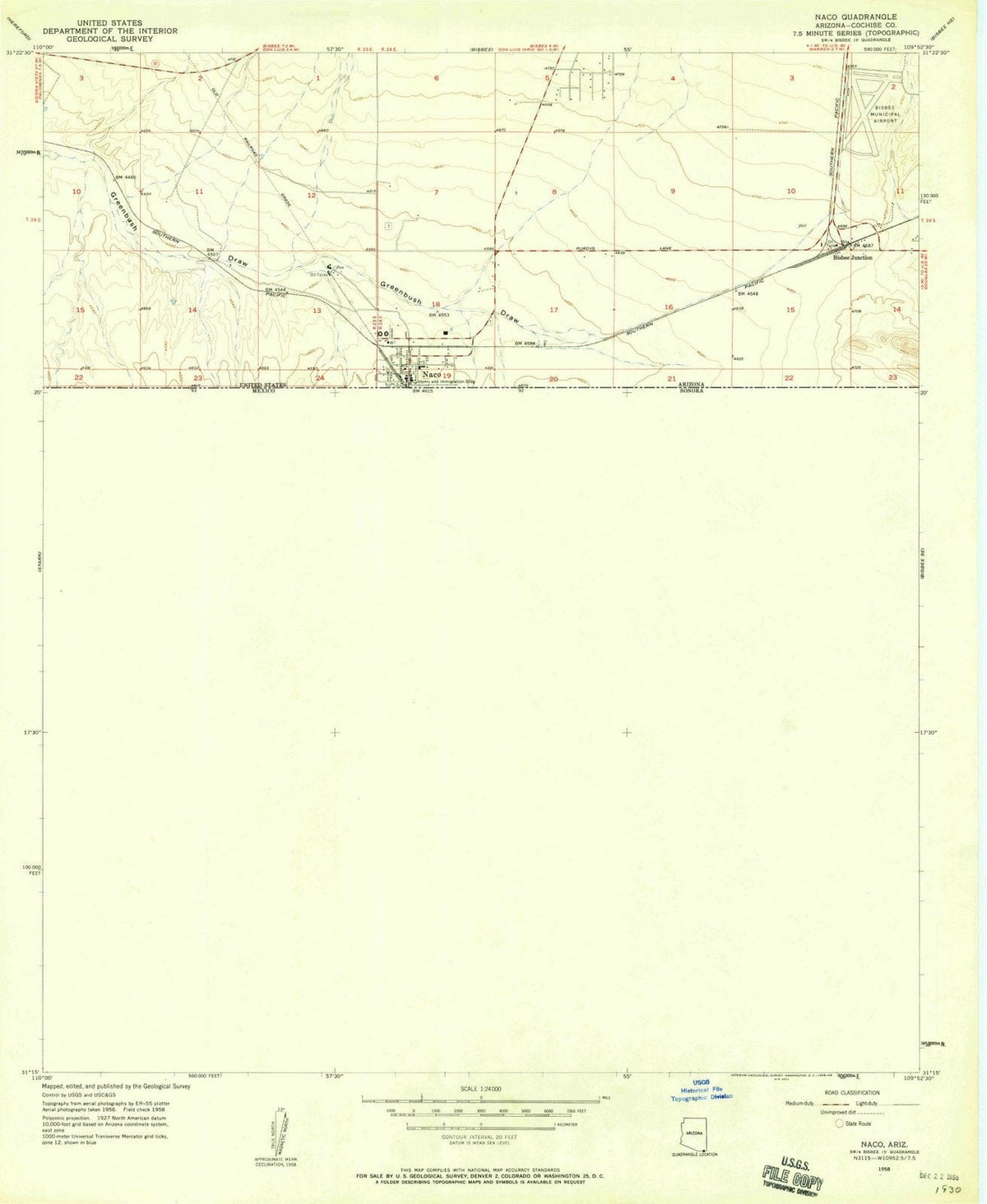 1958 NACO, AZ - Arizona - USGS Topographic Map