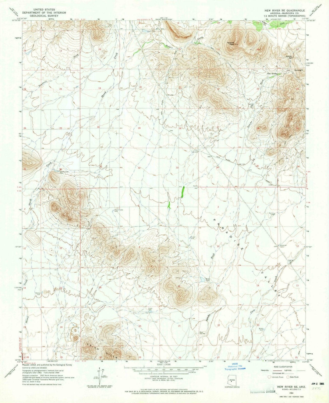1964 New River, AZ - Arizona - USGS Topographic Map