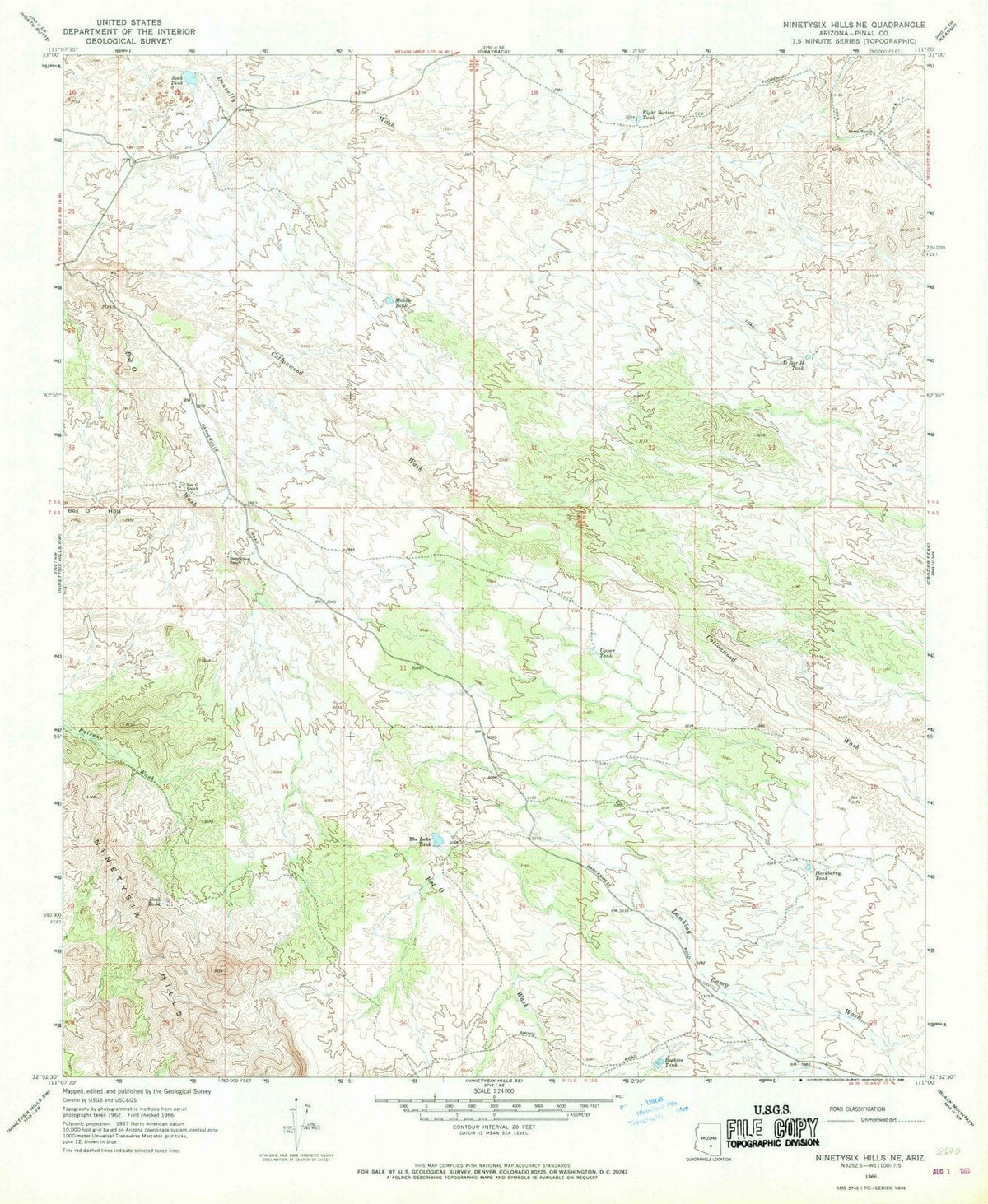 1966 Ninetysix Hills, AZ - Arizona - USGS Topographic Map