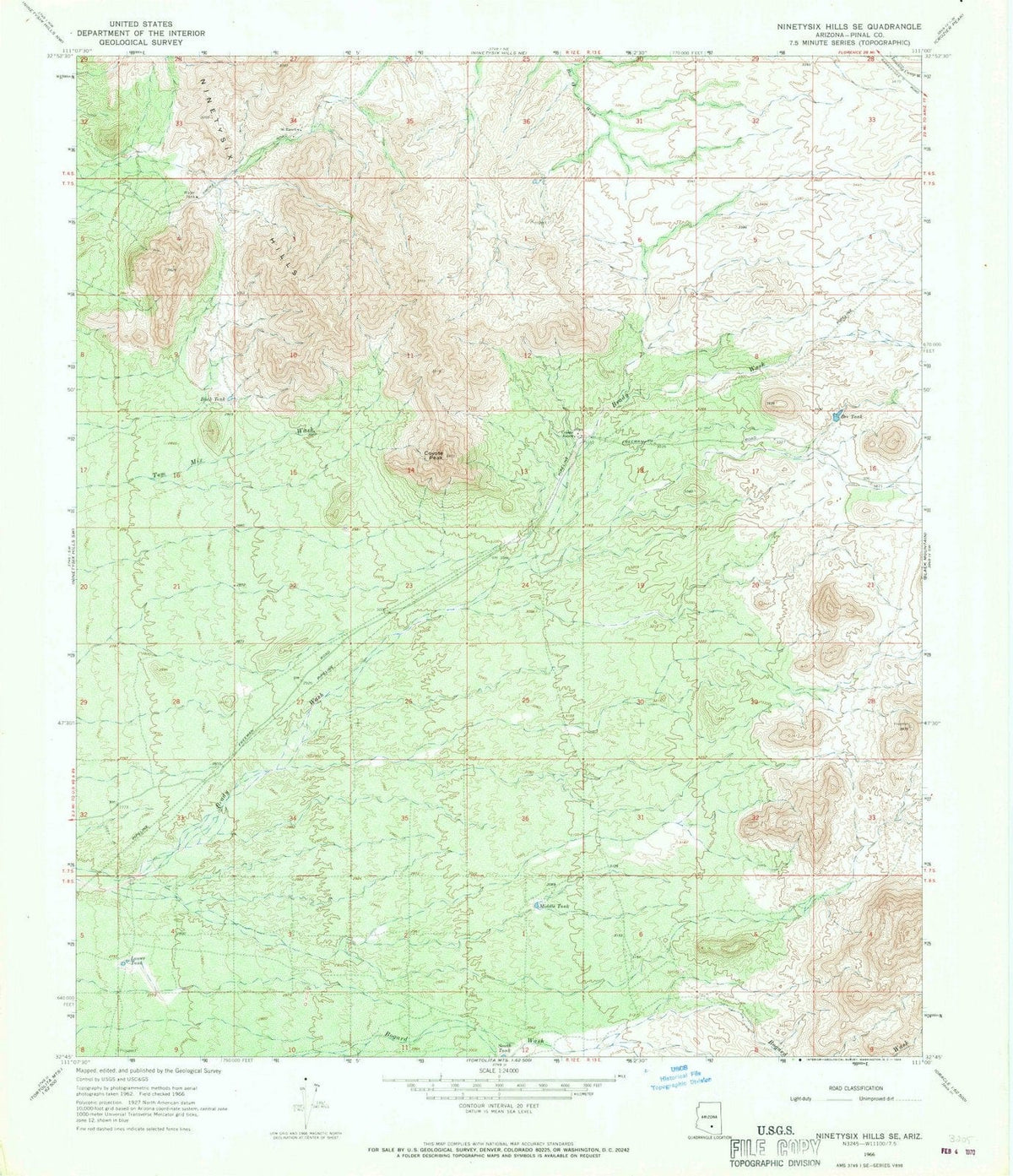1966 Ninetysix Hills, AZ - Arizona - USGS Topographic Map v3