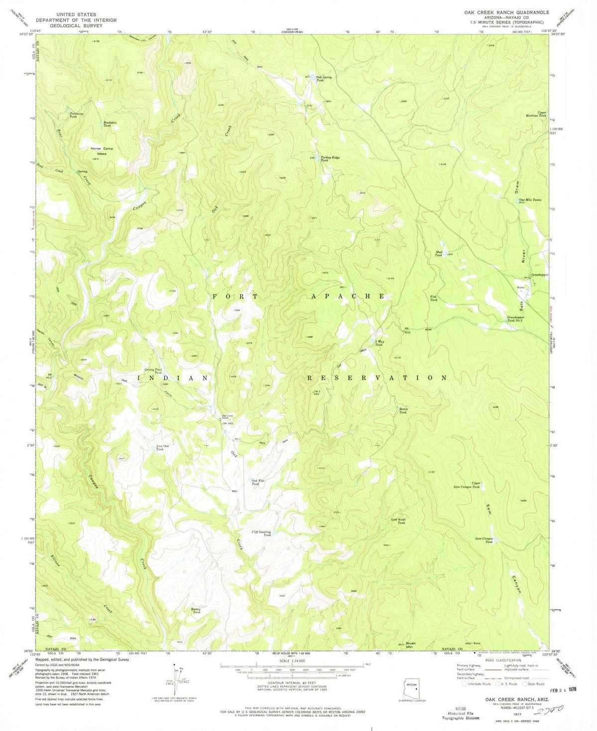 1977 Oak Creek Ranch, AZ - Arizona - USGS Topographic Map