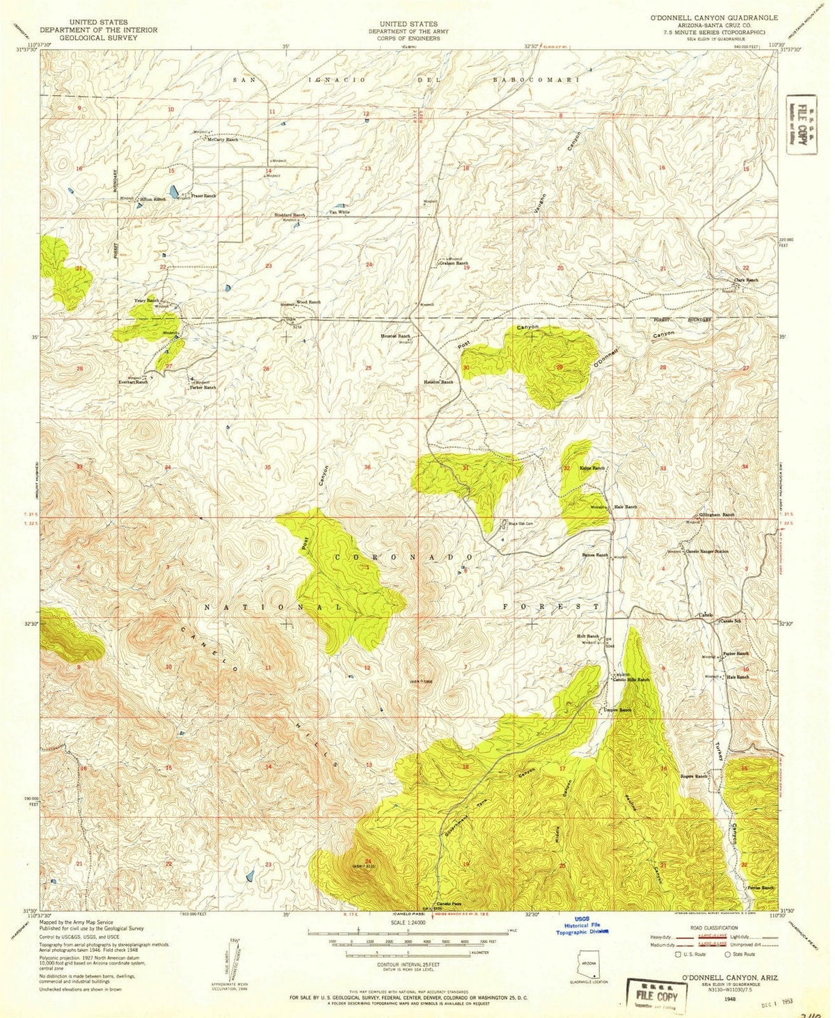 1948 O'Donnell Canyon, AZ - Arizona - USGS Topographic Map