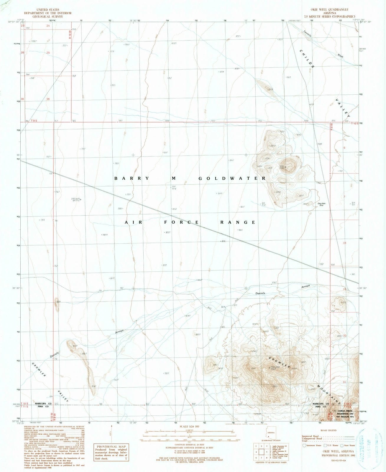 1990 Okie Well, AZ - Arizona - USGS Topographic Map