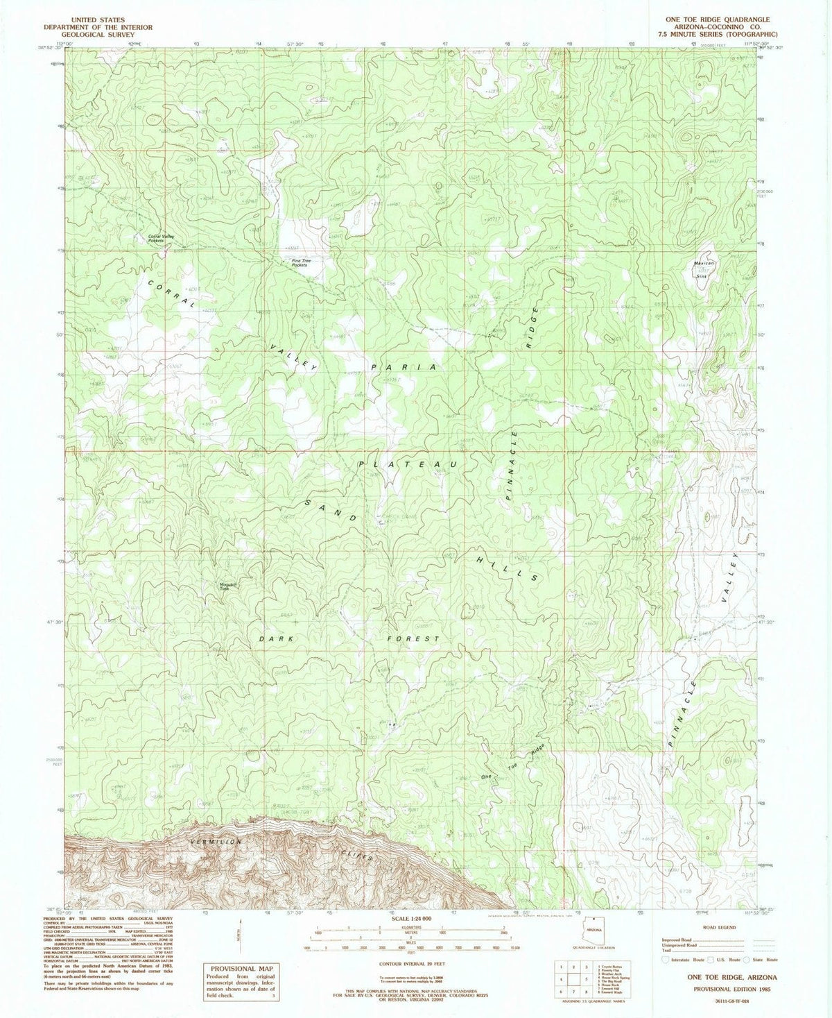 1985 One Toe Ridge, AZ - Arizona - USGS Topographic Map