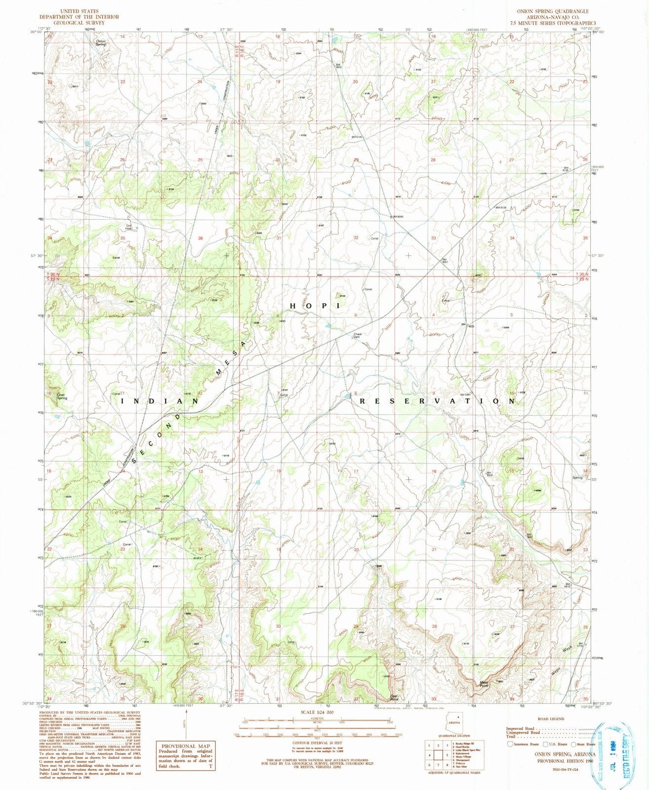 1990 Onion Spring, AZ - Arizona - USGS Topographic Map