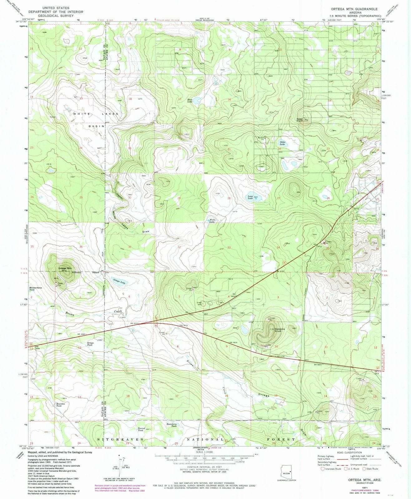 1971 Ortega Mountain, AZ - Arizona - USGS Topographic Map
