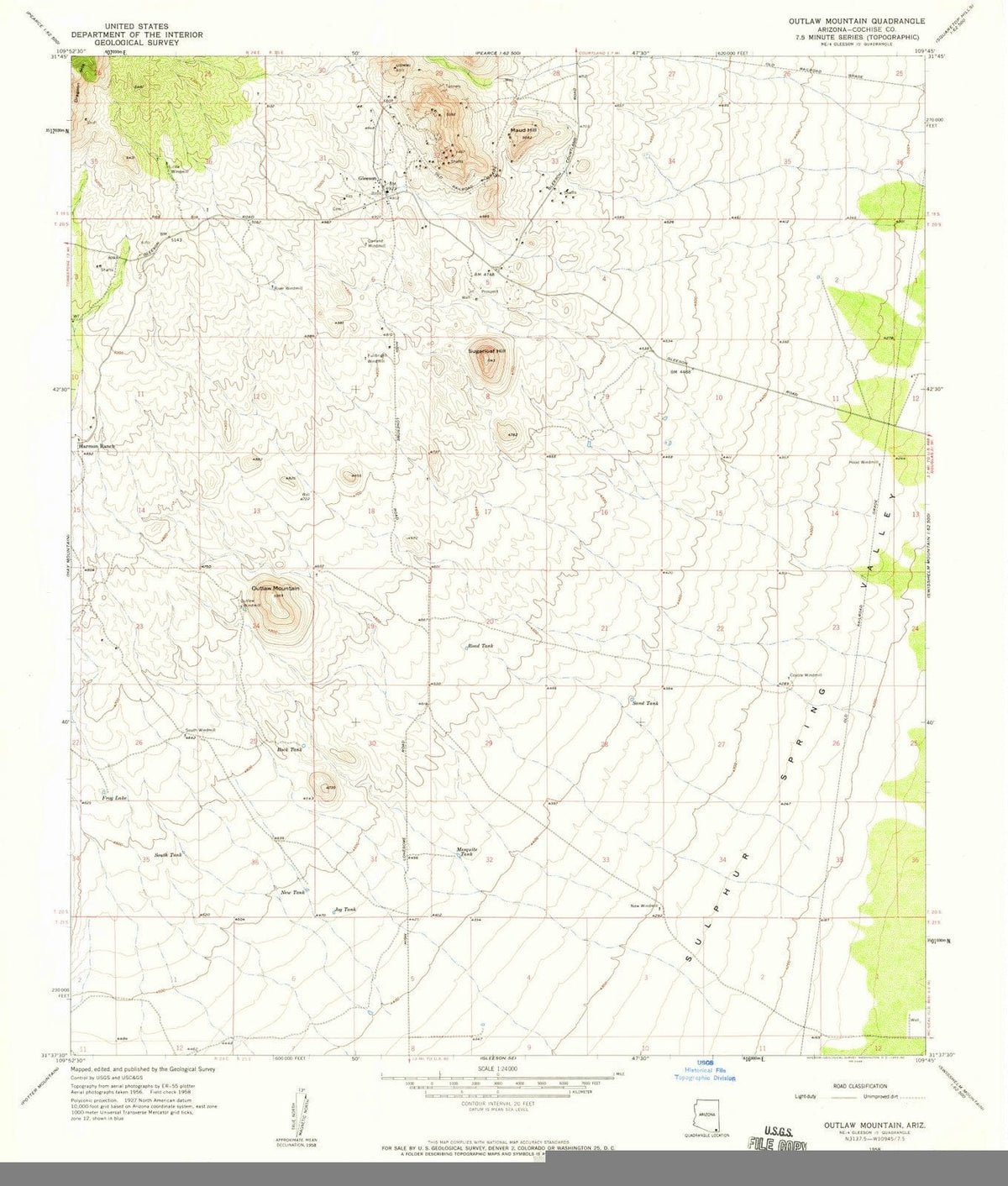 1958 Outlaw Mountain, AZ - Arizona - USGS Topographic Map