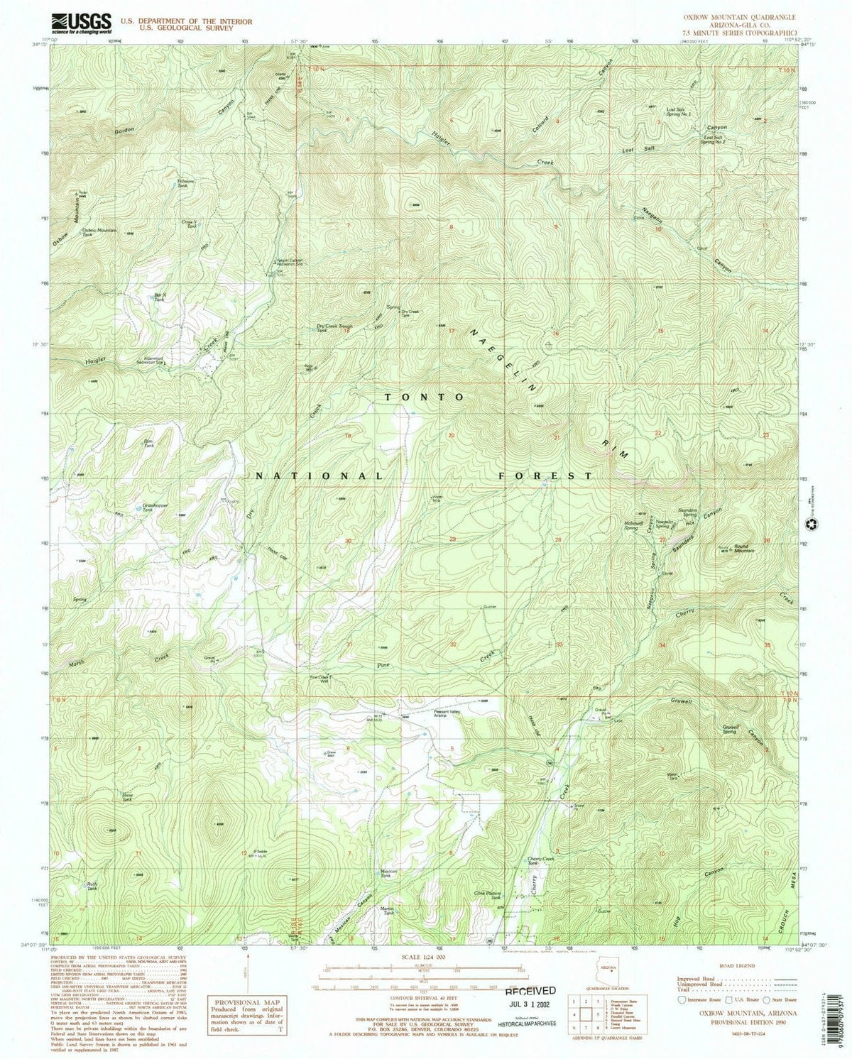 1990 Oxbow Mountain, AZ - Arizona - USGS Topographic Map