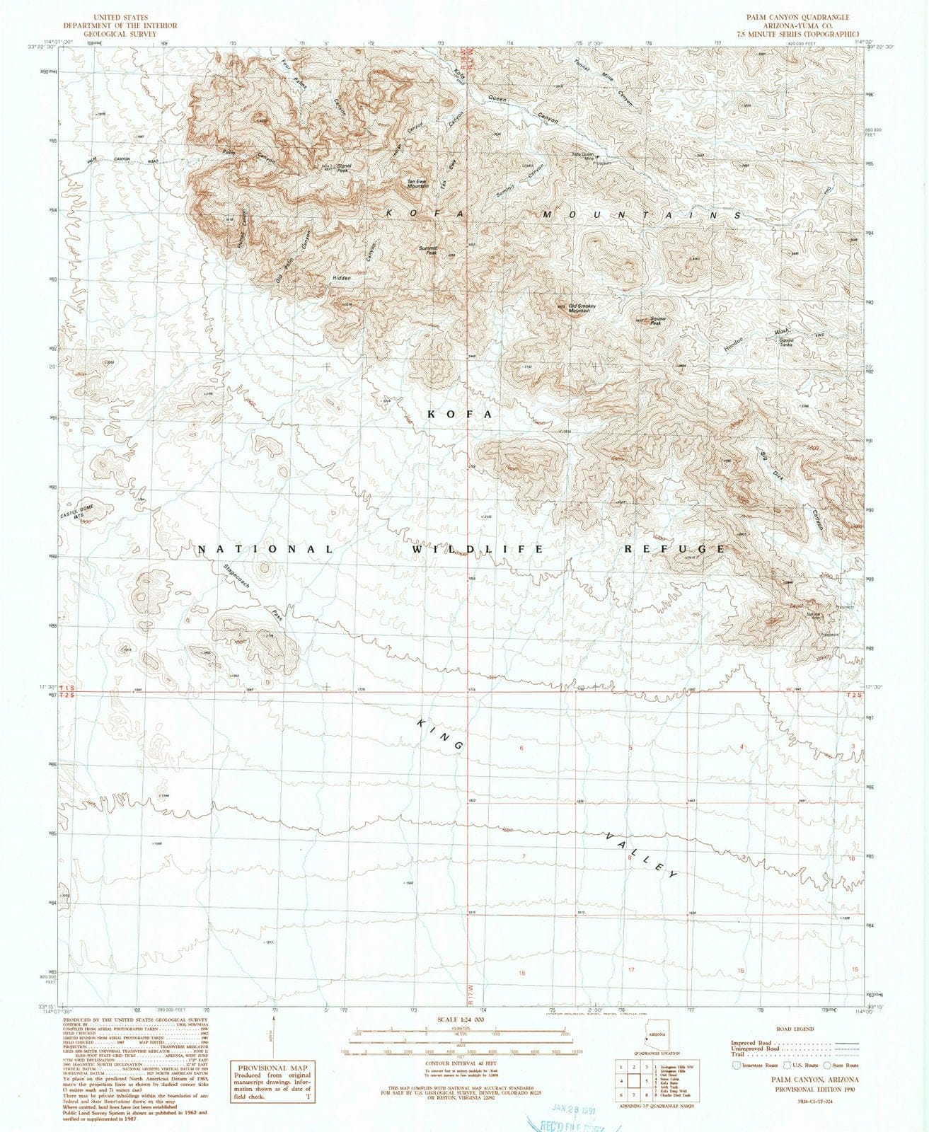 1990 Palm Canyon, AZ - Arizona - USGS Topographic Map