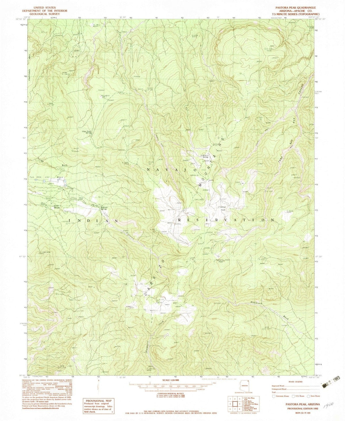 1982 Pastora Peak, AZ - Arizona - USGS Topographic Map