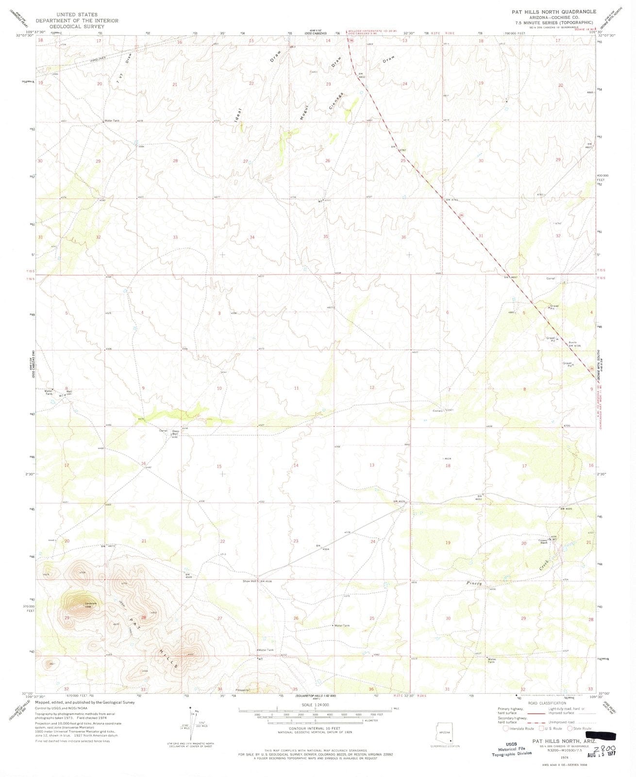1974 Pat Hills North, AZ - Arizona - USGS Topographic Map