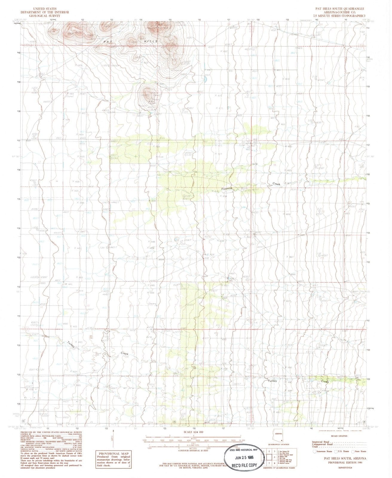 1986 Pat Hills South, AZ - Arizona - USGS Topographic Map