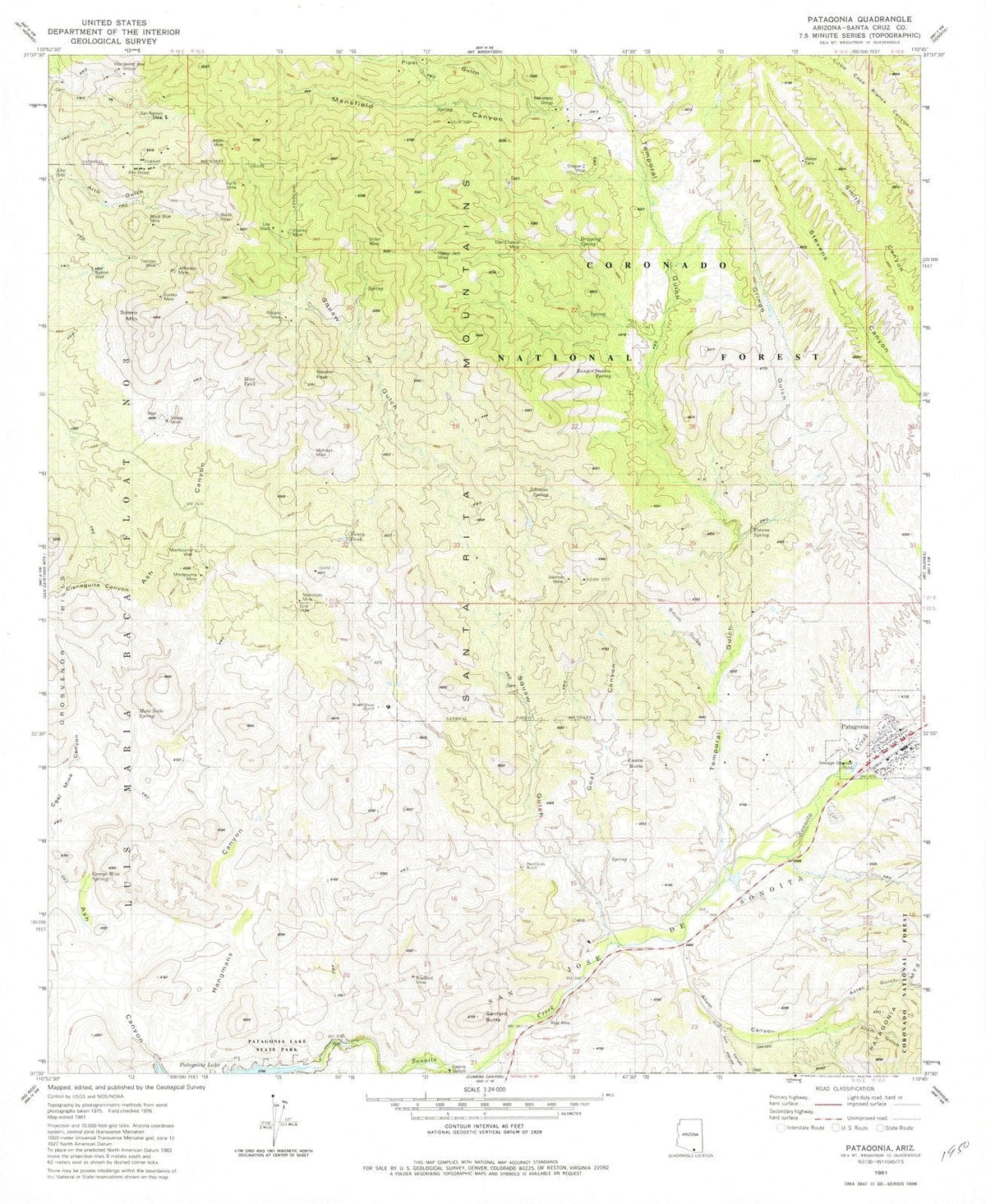1981 Patagonia, AZ - Arizona - USGS Topographic Map