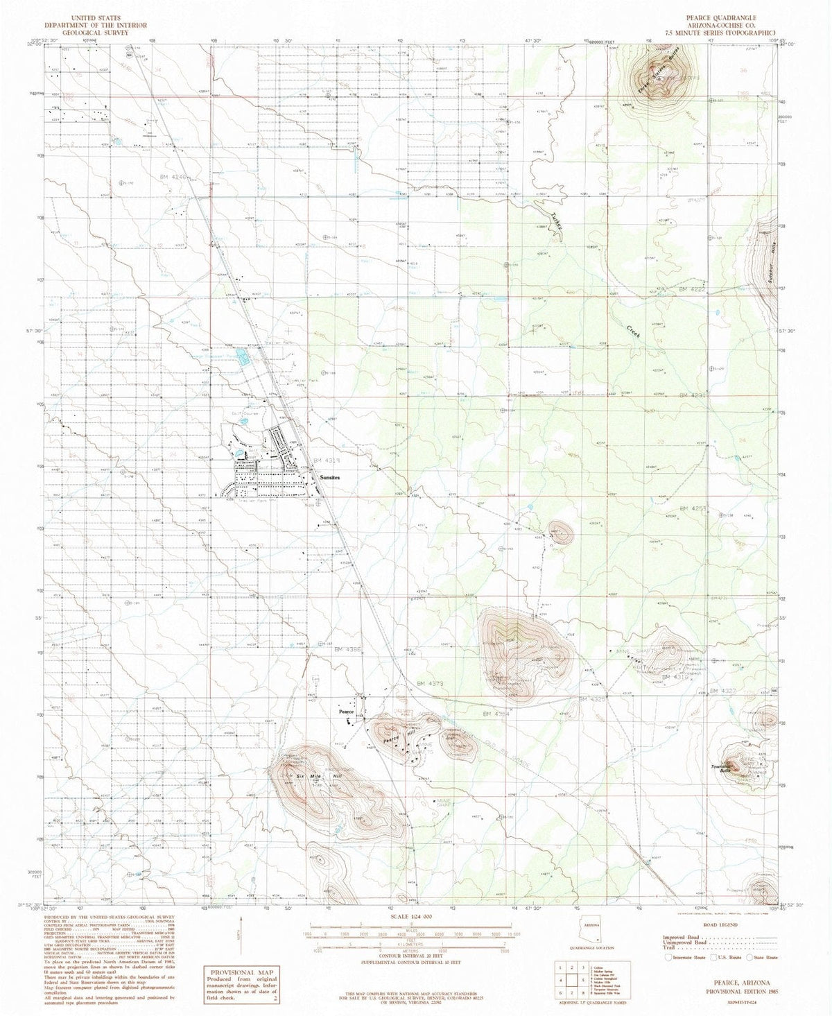 1985 Pearce, AZ - Arizona - USGS Topographic Map
