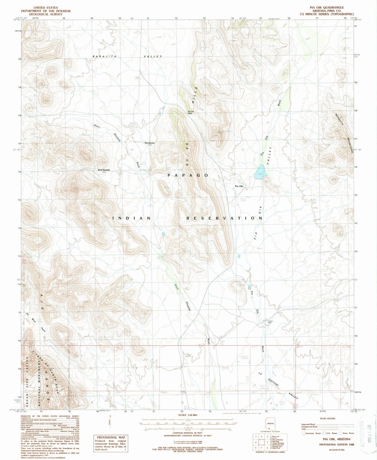1988 Pia Oik, AZ - Arizona - USGS Topographic Map