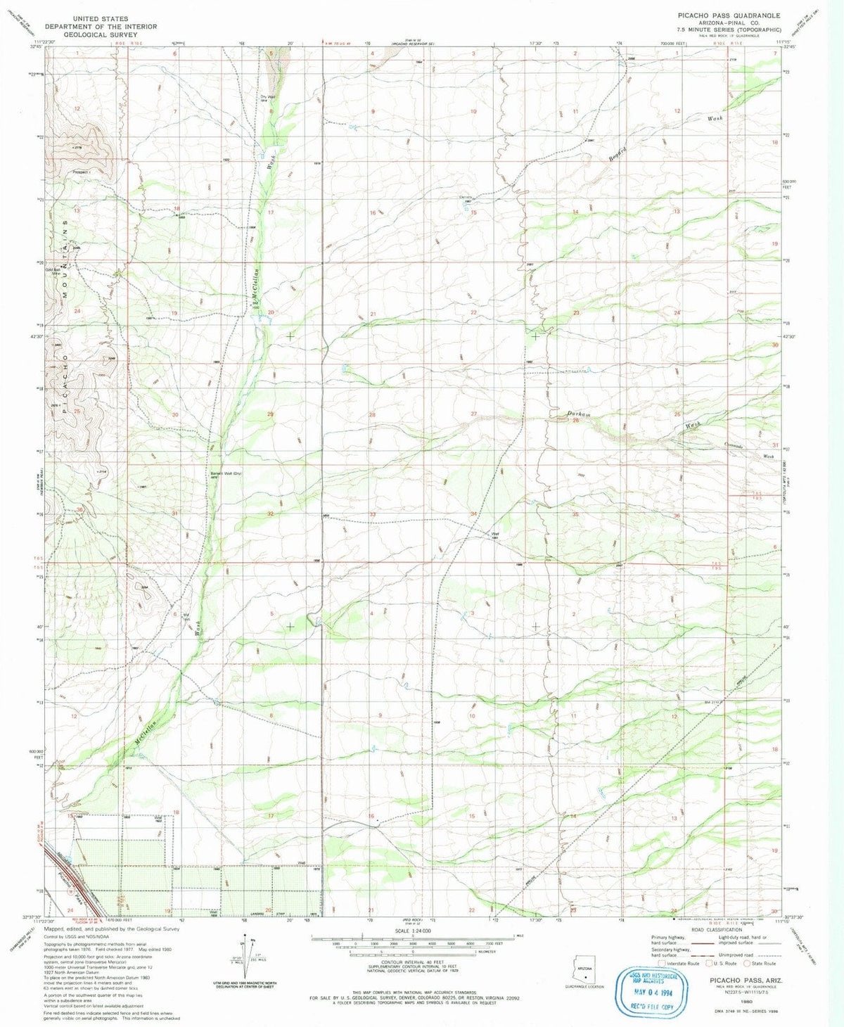 1980 Picacho Pass, AZ - Arizona - USGS Topographic Map