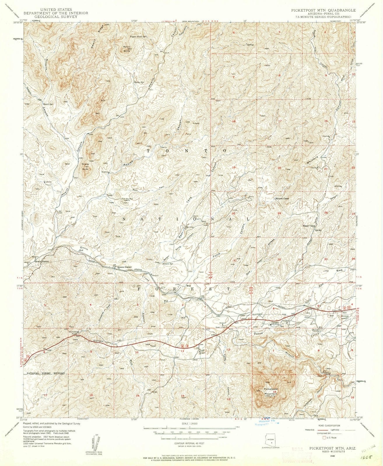 1948 Picketpost MTN, AZ - Arizona - USGS Topographic Map