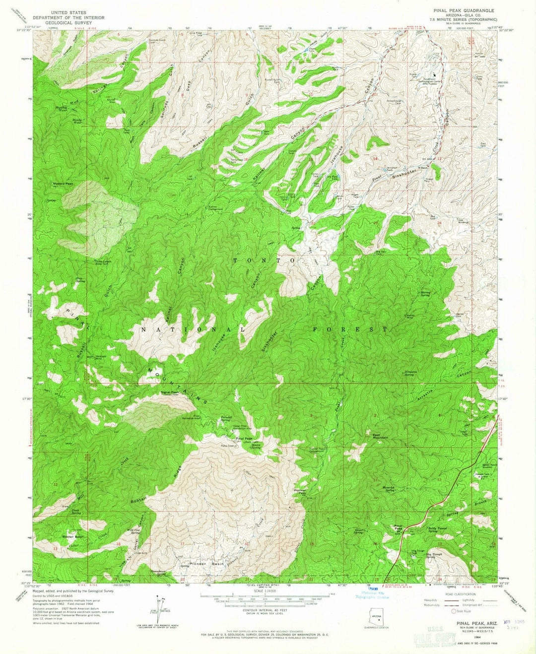 1964 Pinal Peak, AZ - Arizona - USGS Topographic Map