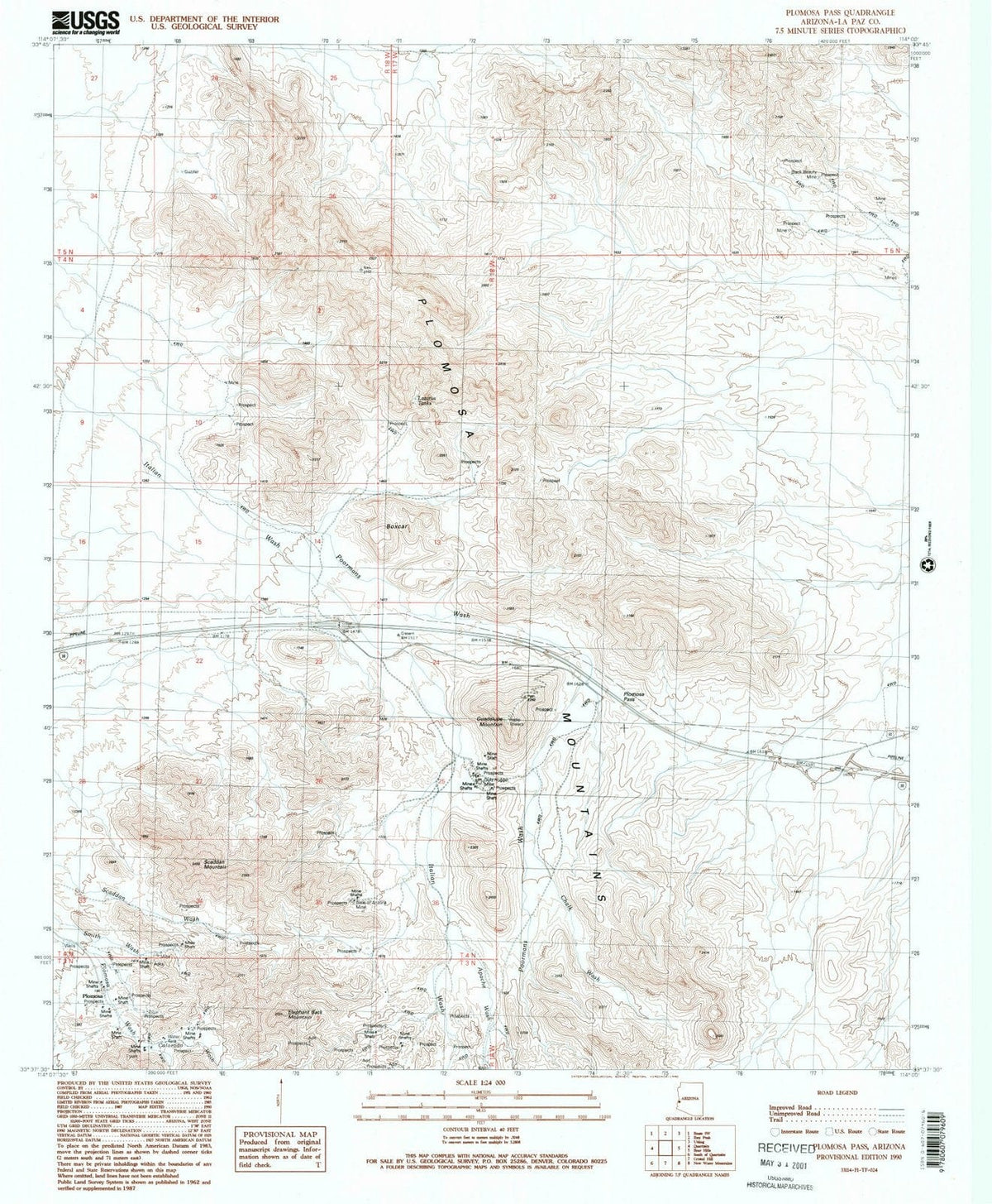 1990 Plomosa Pass, AZ - Arizona - USGS Topographic Map