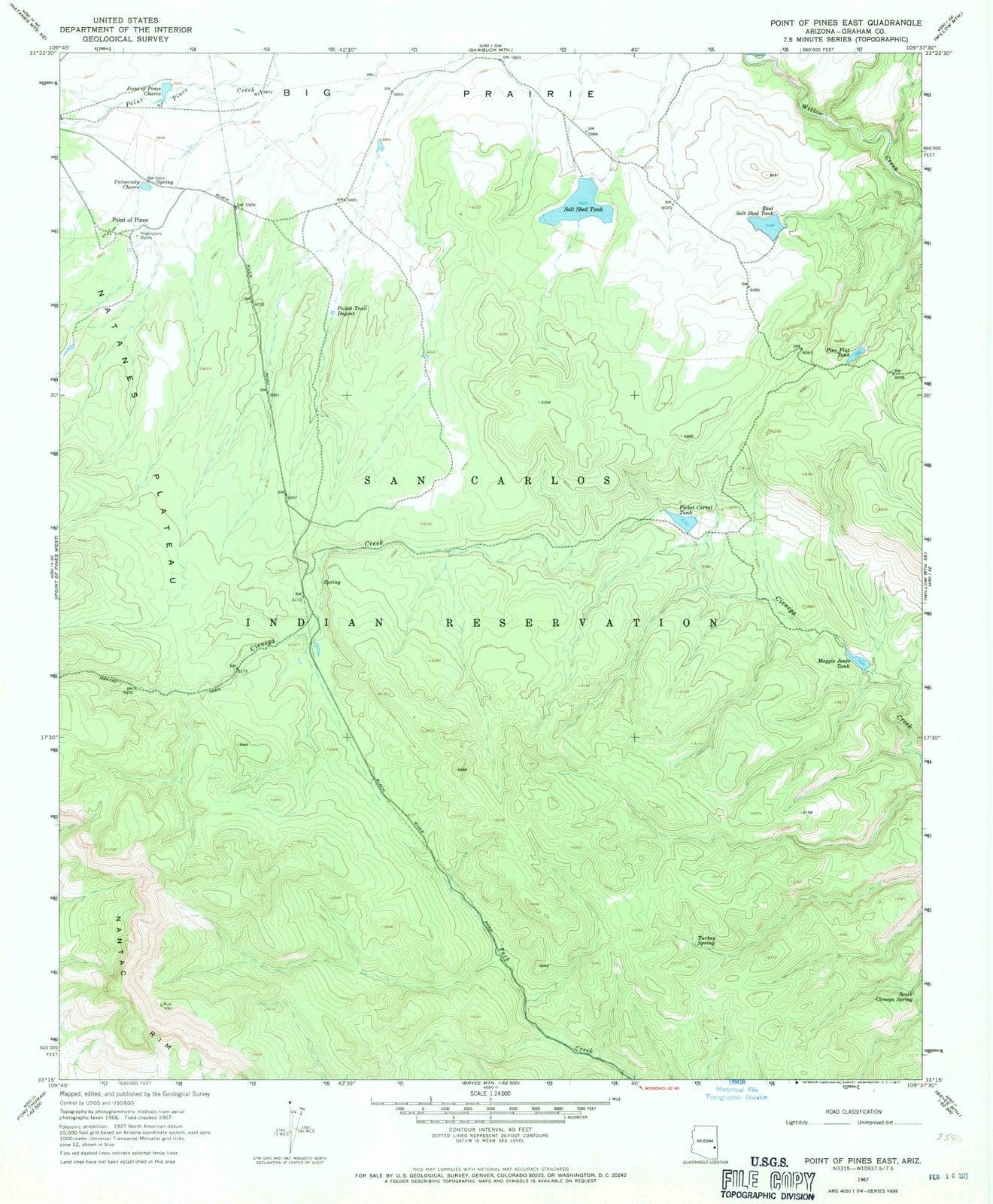 1967 Point of Pines East, AZ - Arizona - USGS Topographic Map