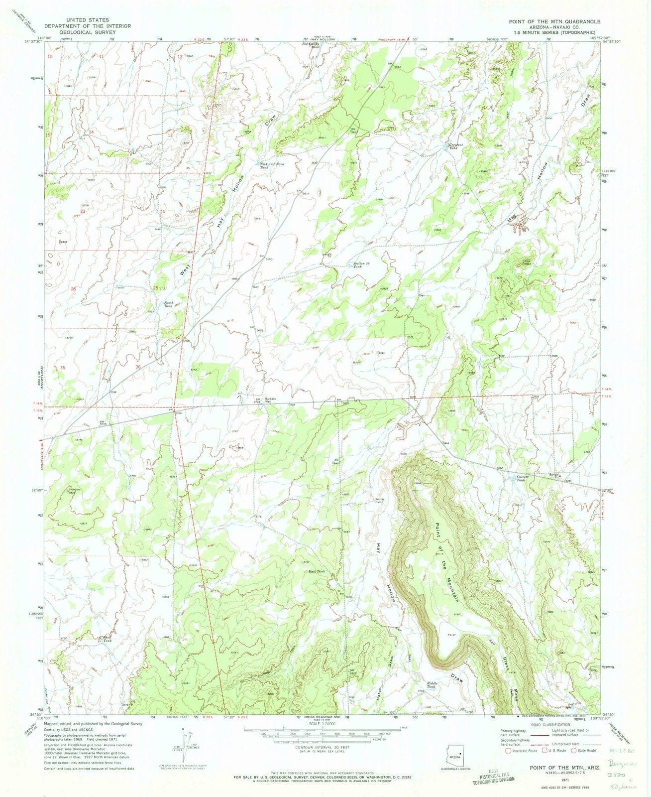 1971 Point of The MTN, AZ - Arizona - USGS Topographic Map