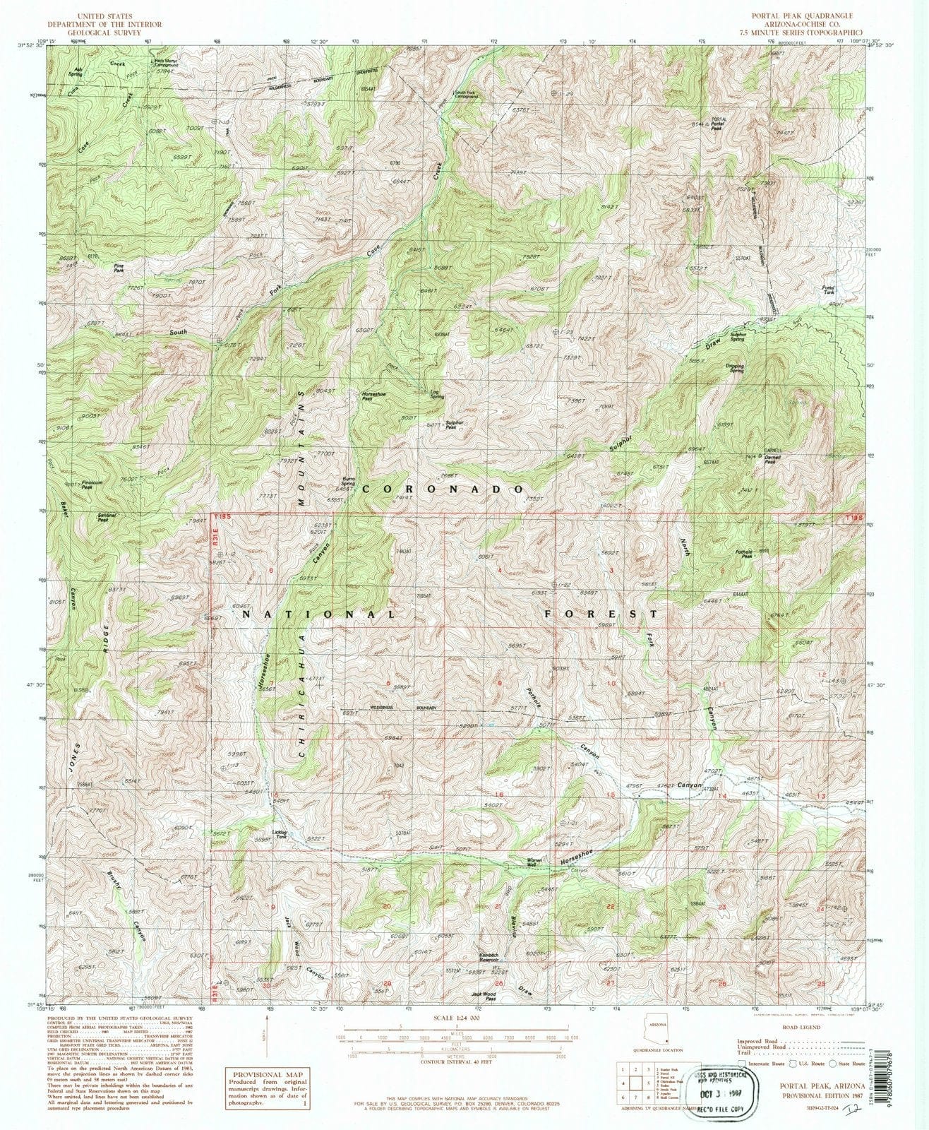 1987 Portal Peak, AZ - Arizona - USGS Topographic Map