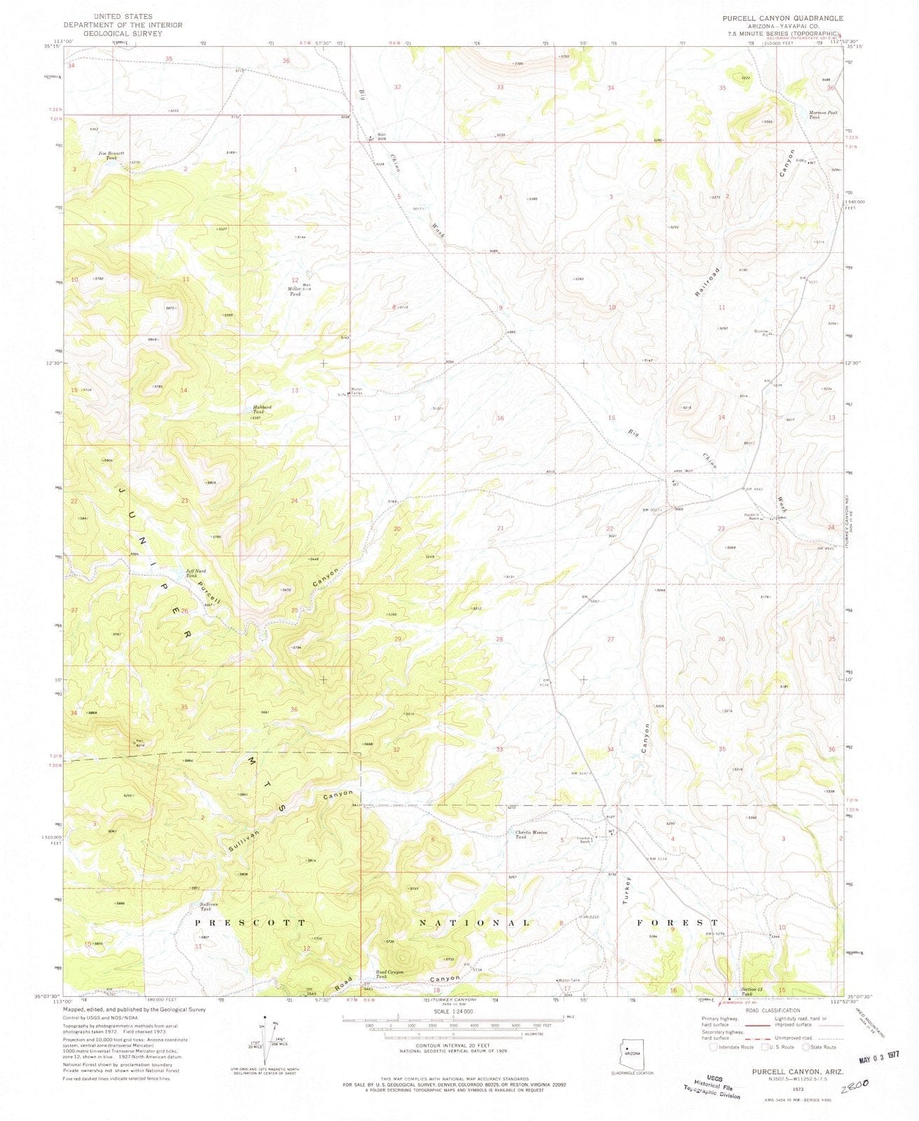 1973 Purcell Canyon, AZ - Arizona - USGS Topographic Map