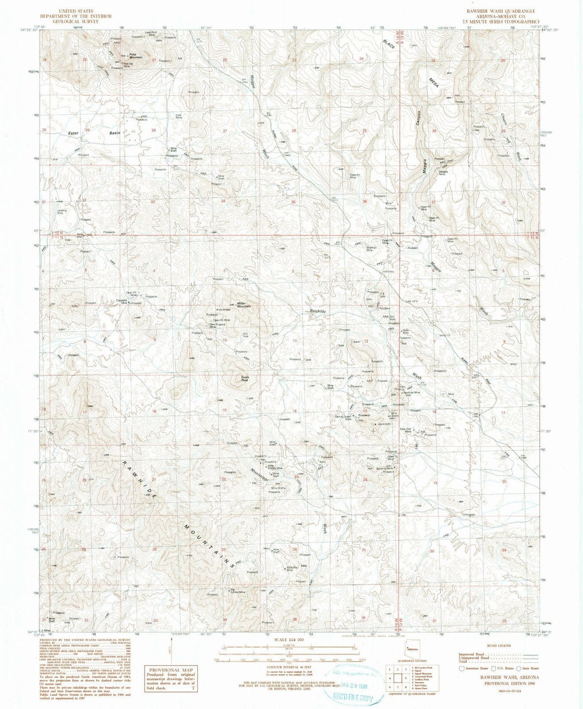 1990 Rawhide Wash, AZ - Arizona - USGS Topographic Map