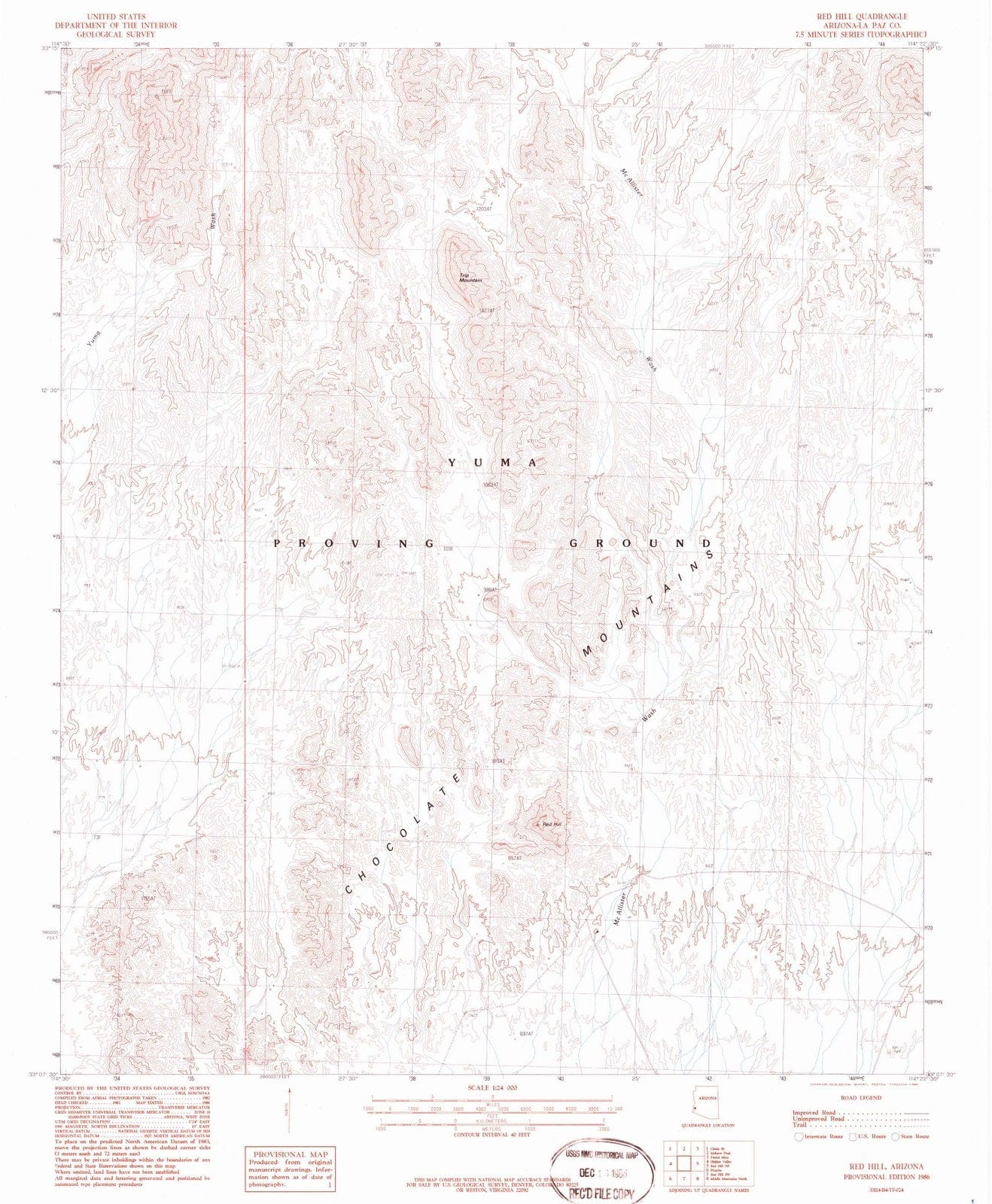 1986 Red Hill, AZ - Arizona - USGS Topographic Map v3