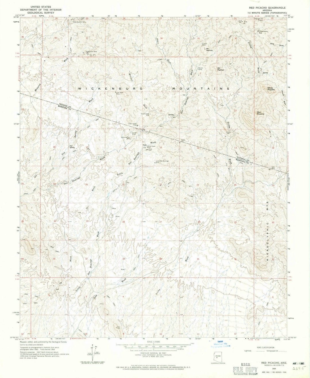 1964 Red Picacho, AZ - Arizona - USGS Topographic Map