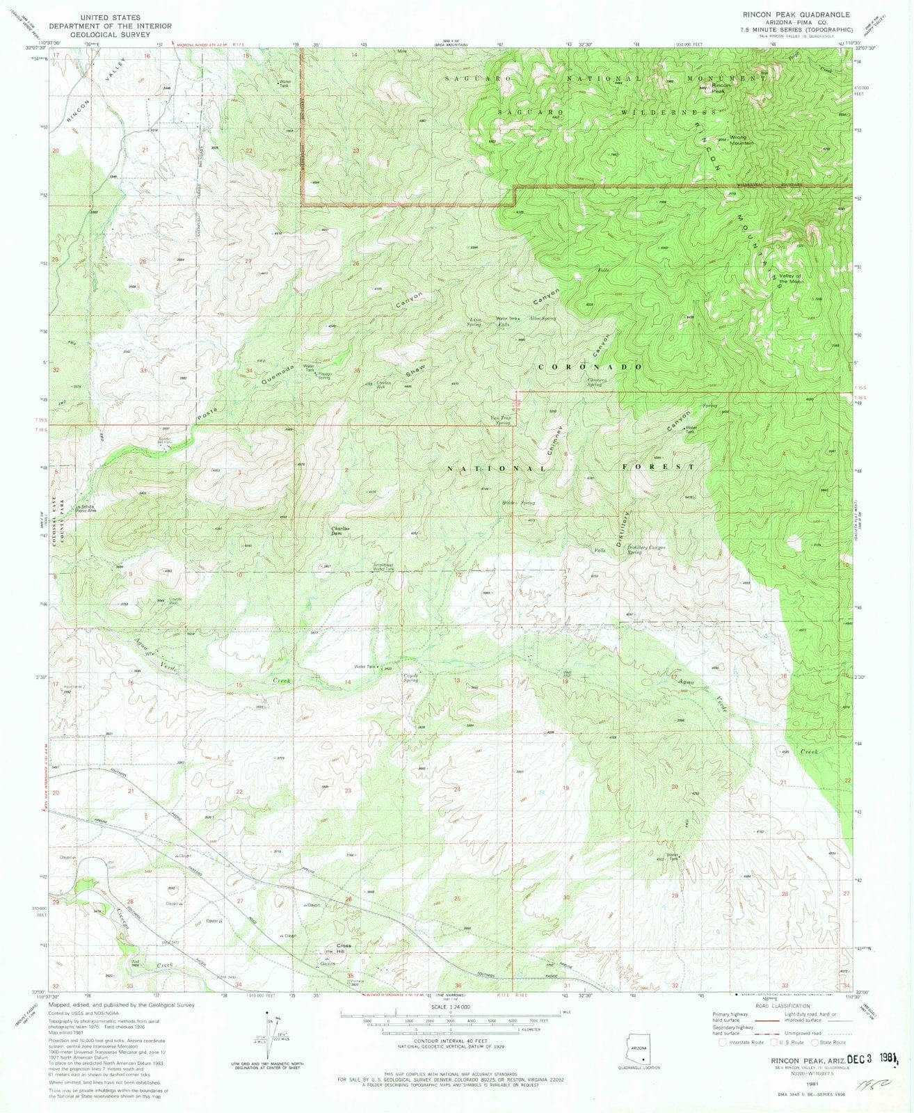 1981 Rincon Peak, AZ - Arizona - USGS Topographic Map