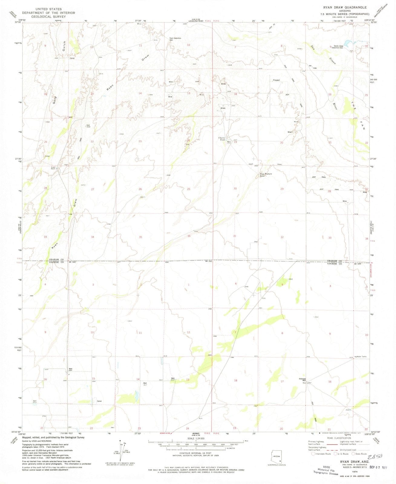 1974 Ryanraw, AZ - Arizona - USGS Topographic Map