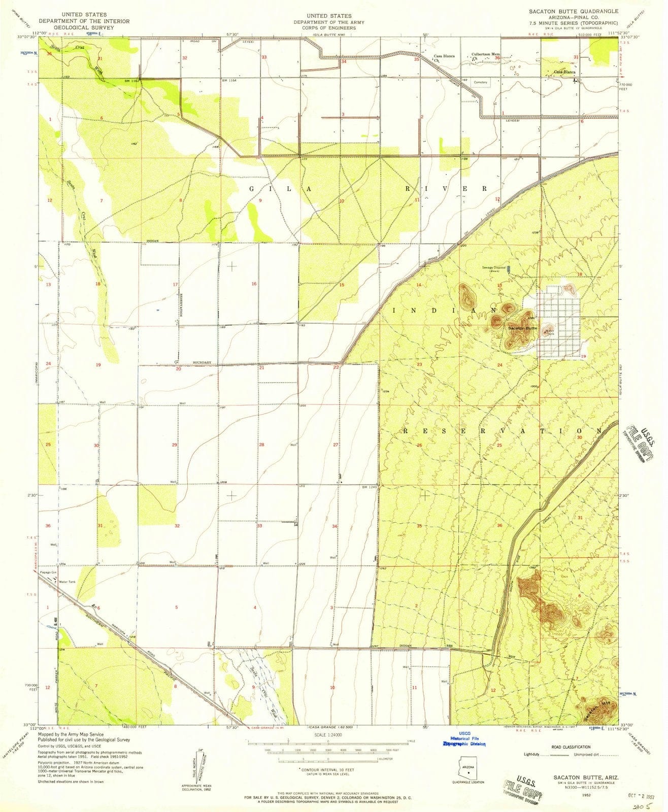 1952 Sacaton Butte, AZ - Arizona - USGS Topographic Map