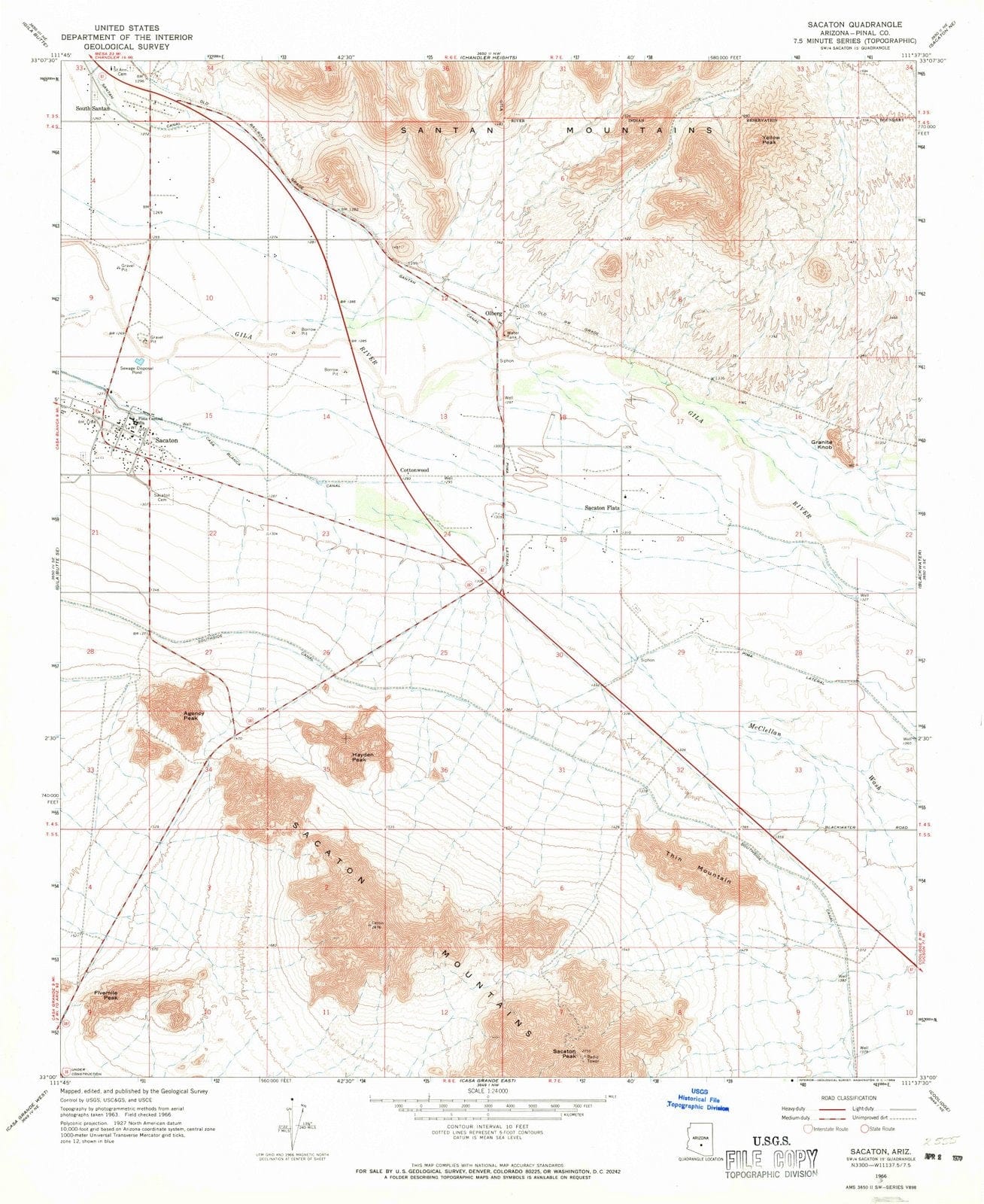1966 Sacaton, AZ - Arizona - USGS Topographic Map