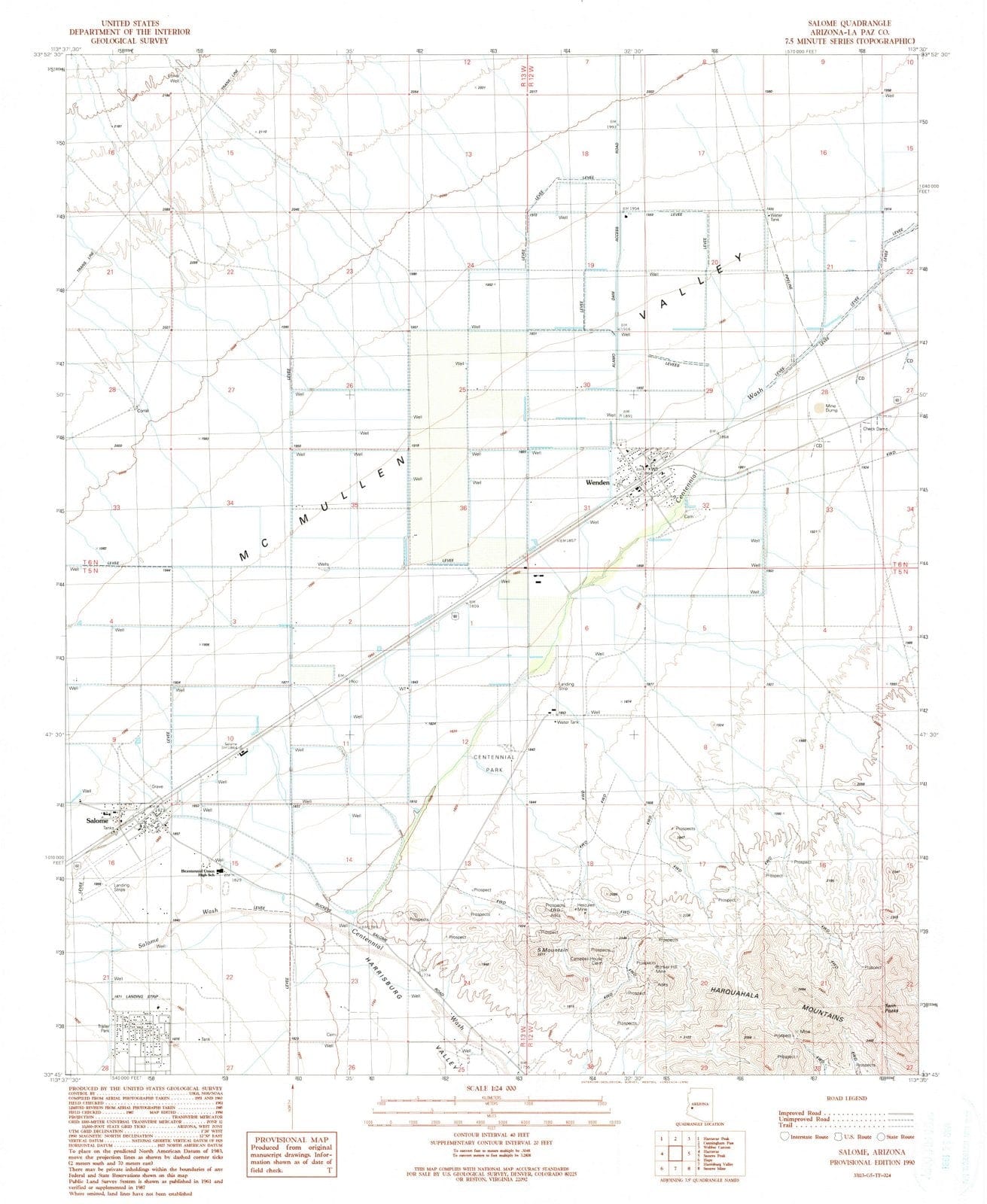 1990 Salome, AZ - Arizona - USGS Topographic Map