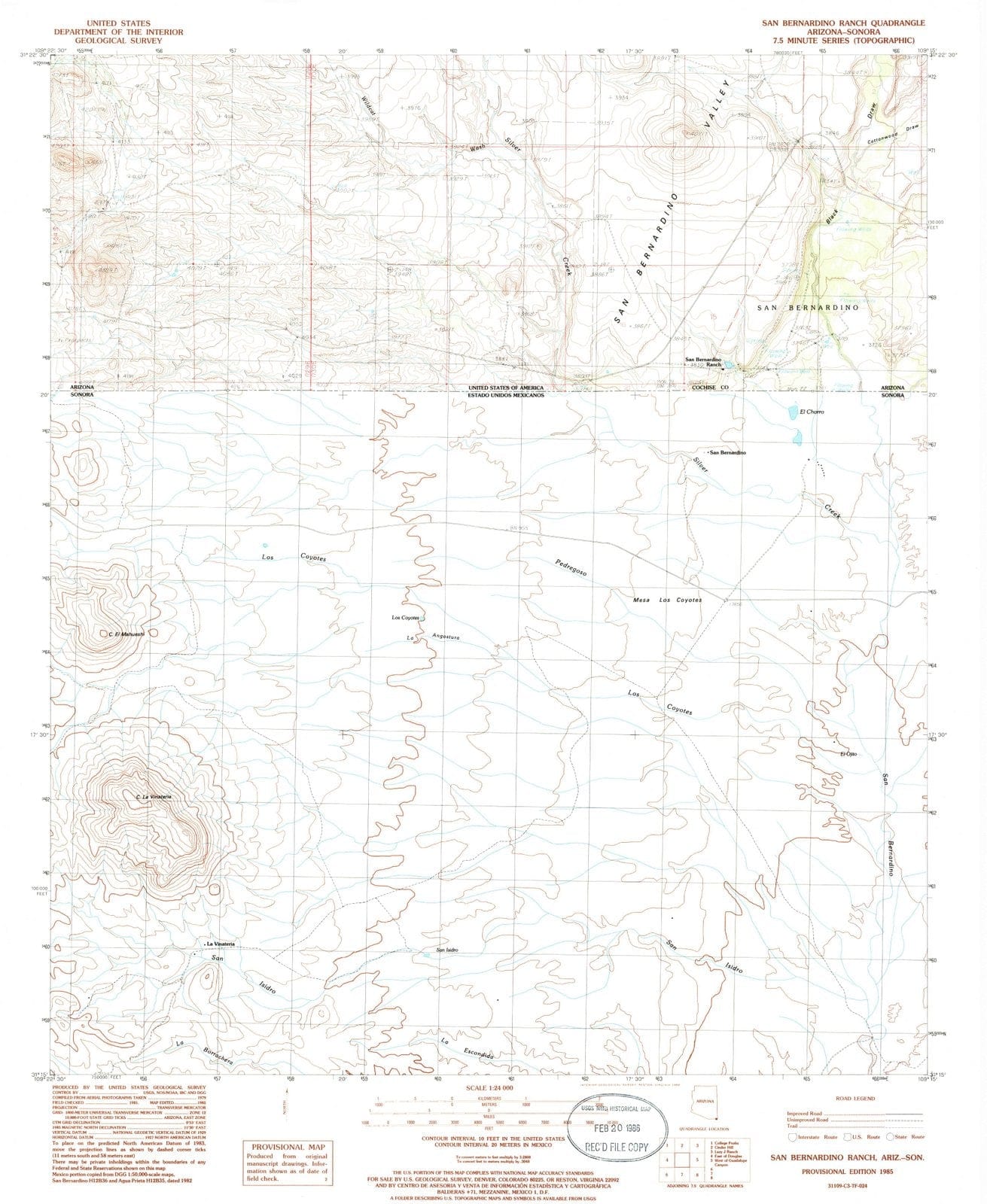 1985 San Bernardino Ranch, AZ - Arizona - USGS Topographic Map