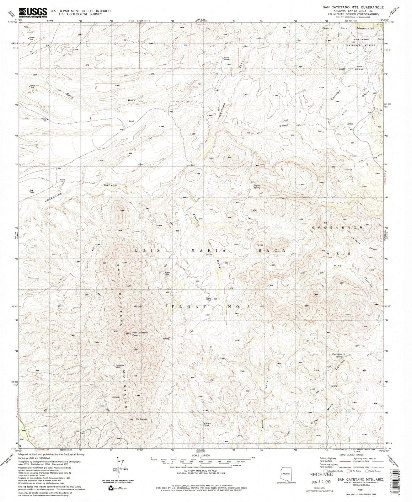 1981 San Cayetano MTS, AZ - Arizona - USGS Topographic Map